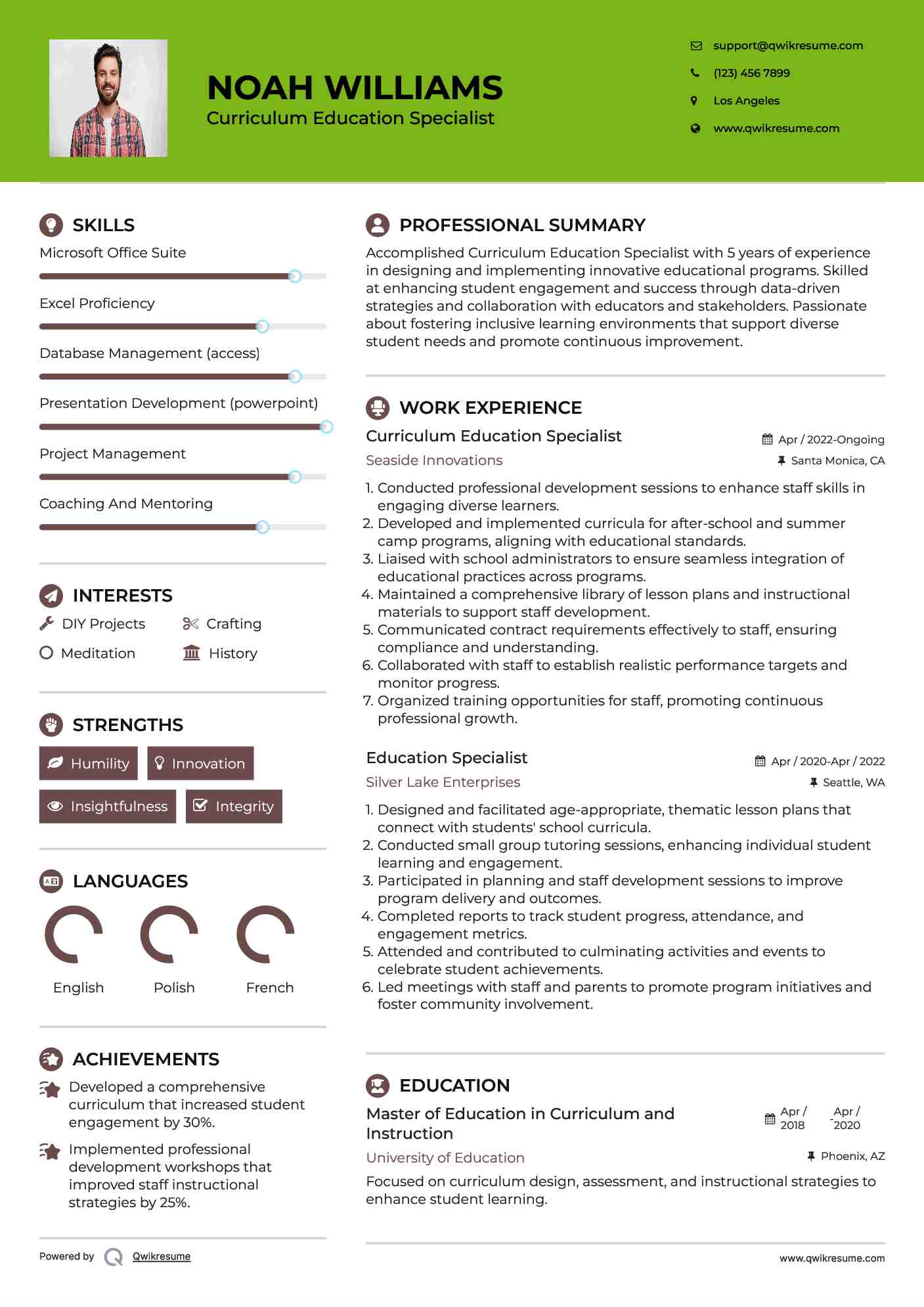 Curriculum Education Specialist Resume Template