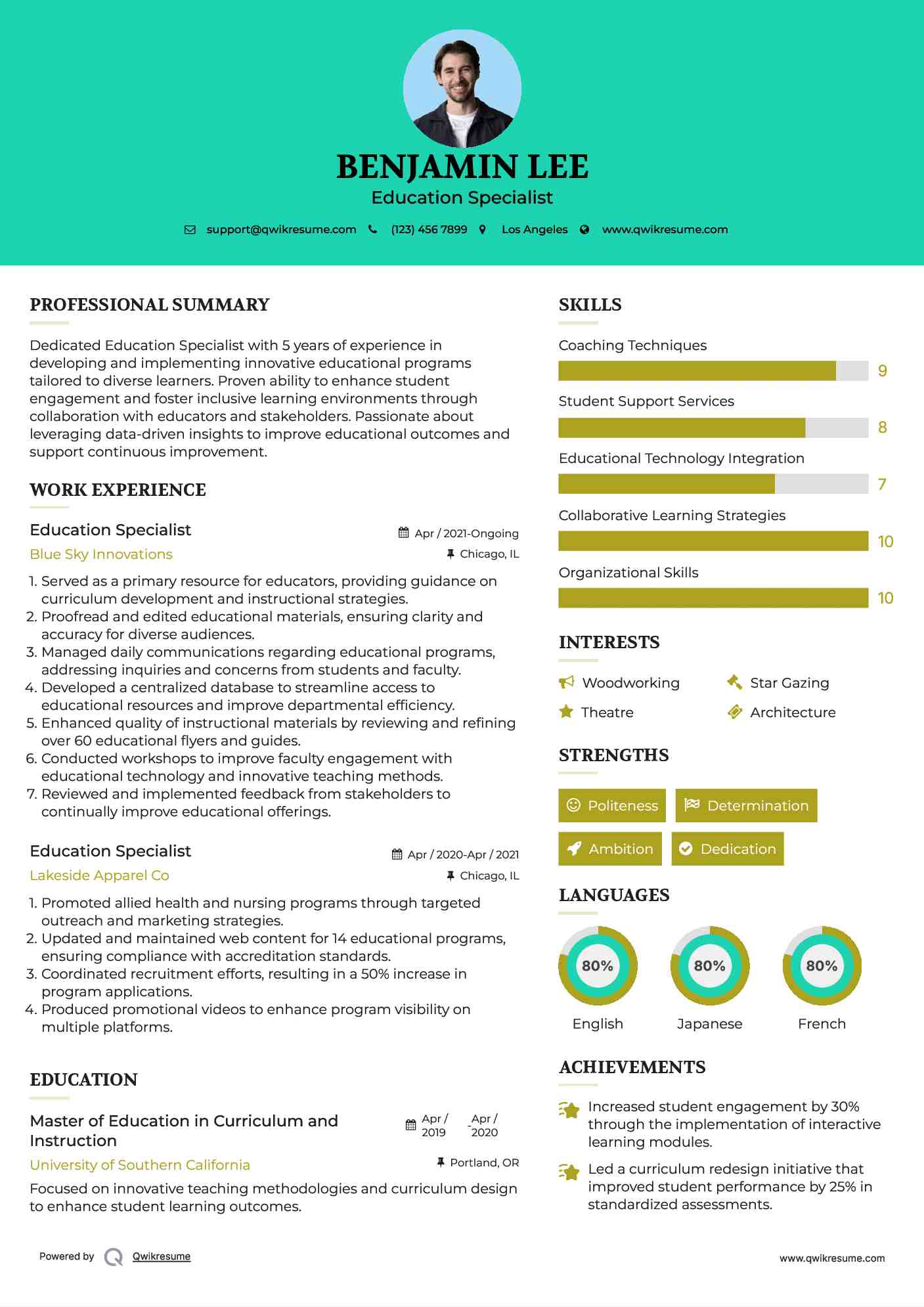 Education Specialist Resume Template