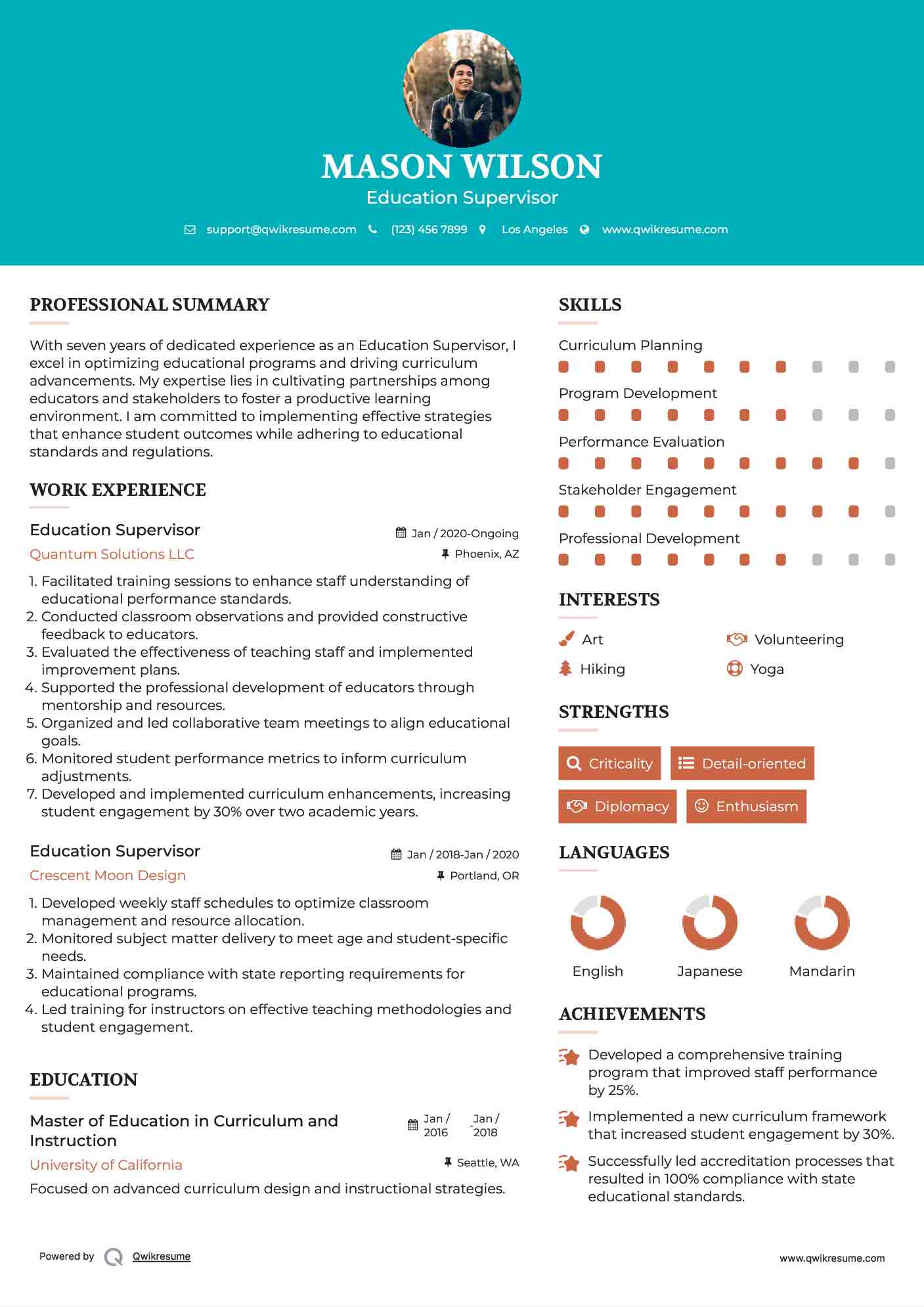 Education Supervisor Resume Template