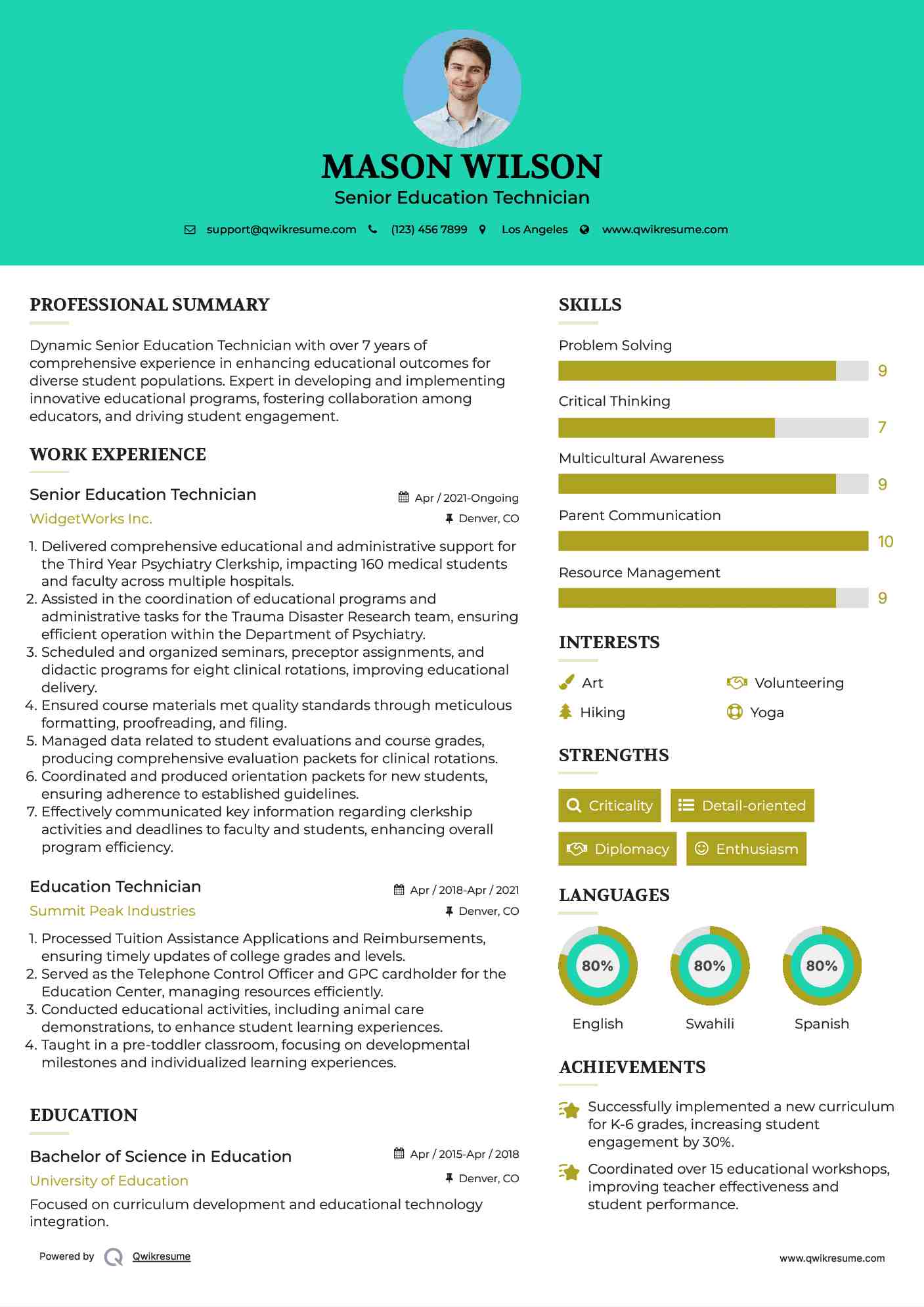 Senior Education Technician Resume Template