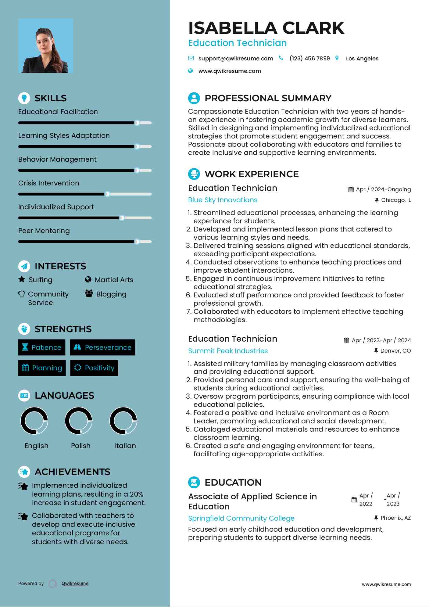 Education Technician Resume Model