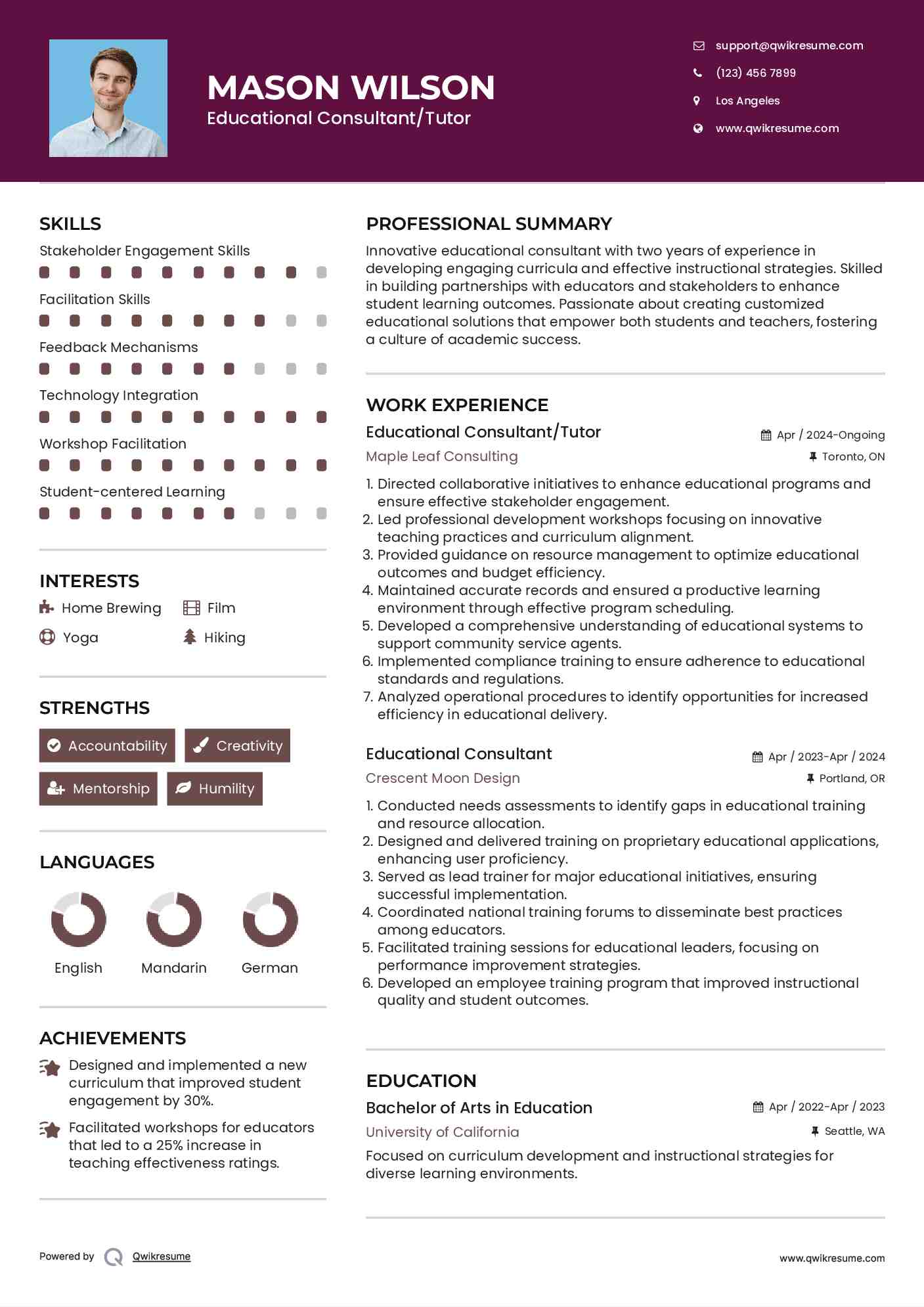 Educational Consultant/Tutor Resume Template