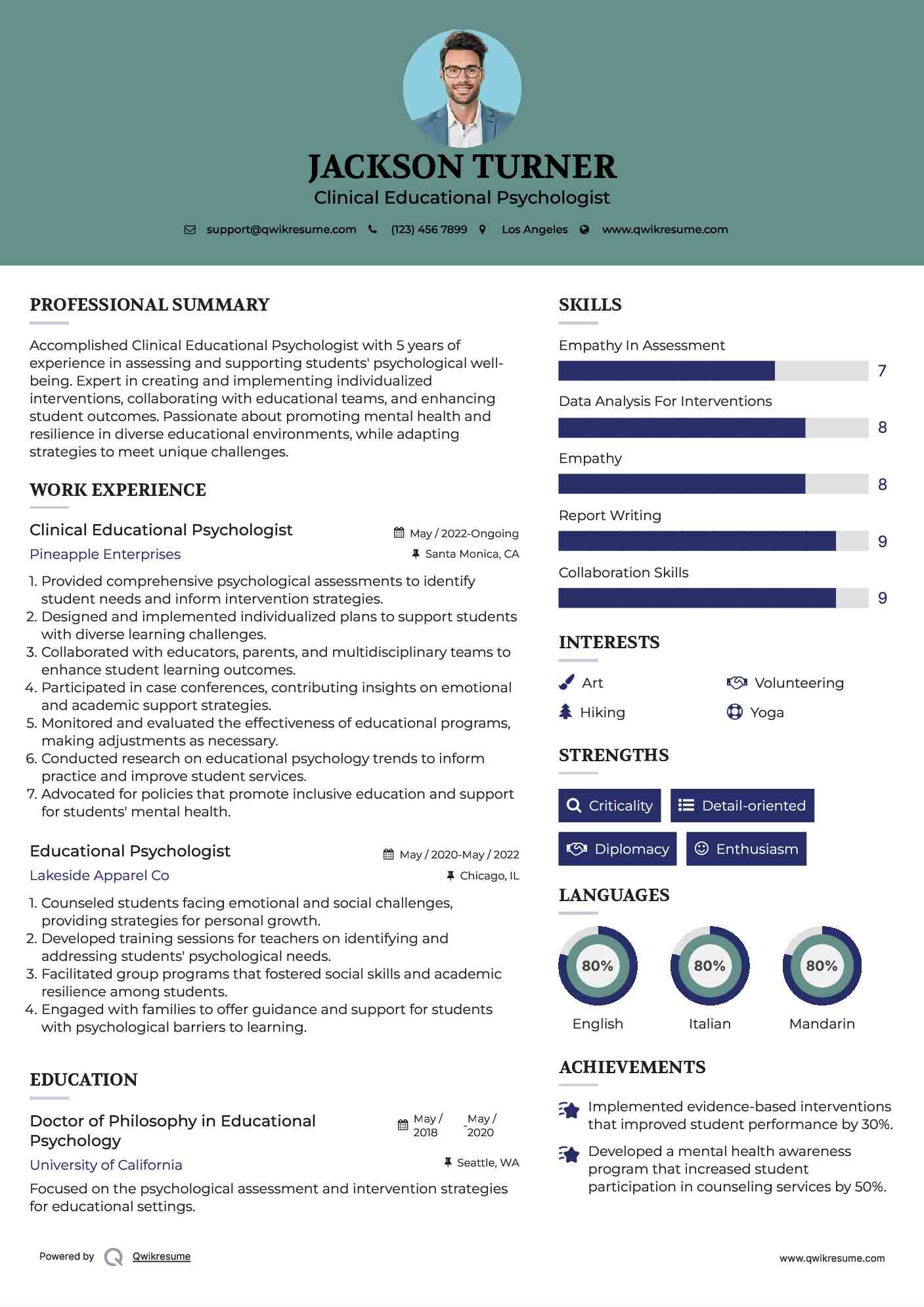 Clinical Educational Psychologist Resume Format
