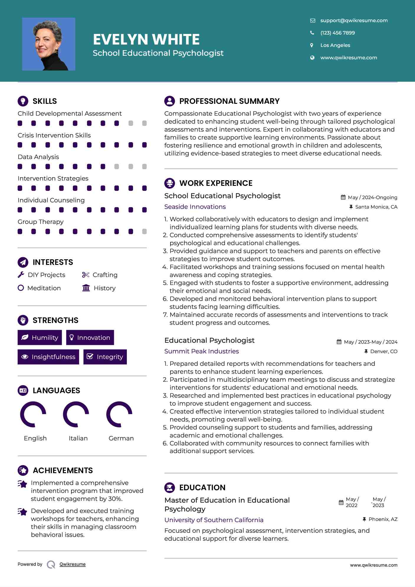 School Educational Psychologist Resume Template