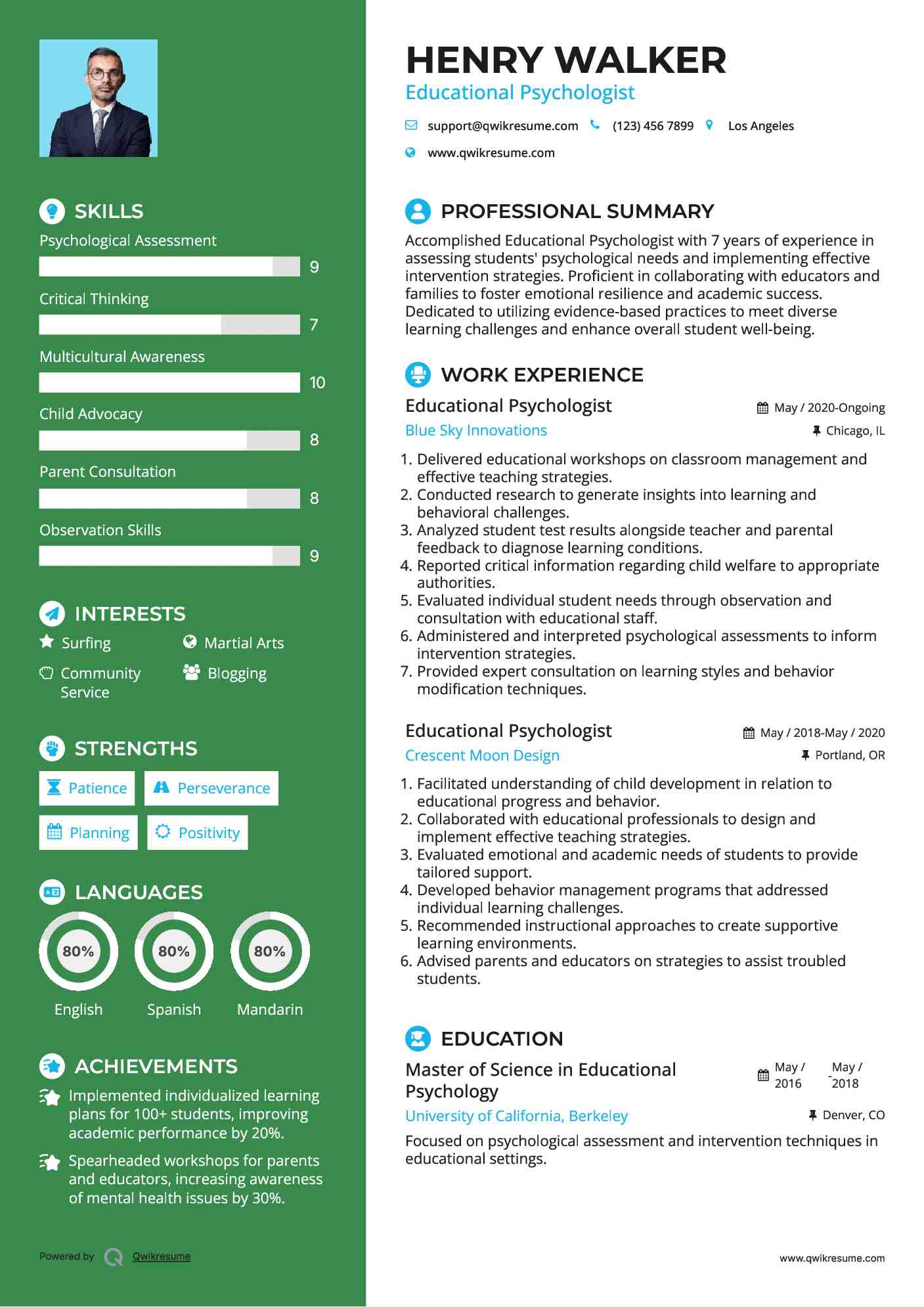 Educational Psychologist Resume Example
