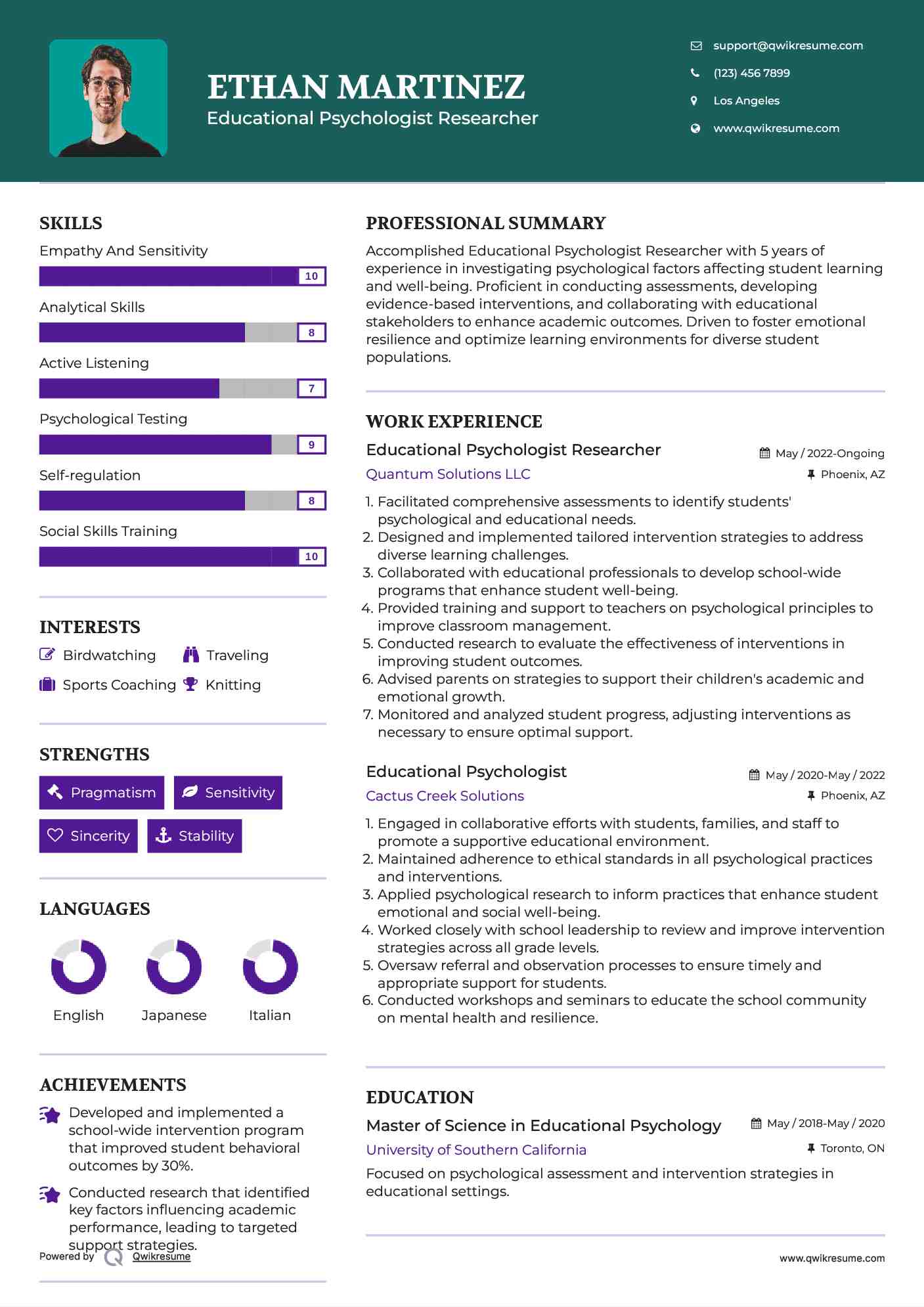 Educational Psychologist Researcher Resume Model