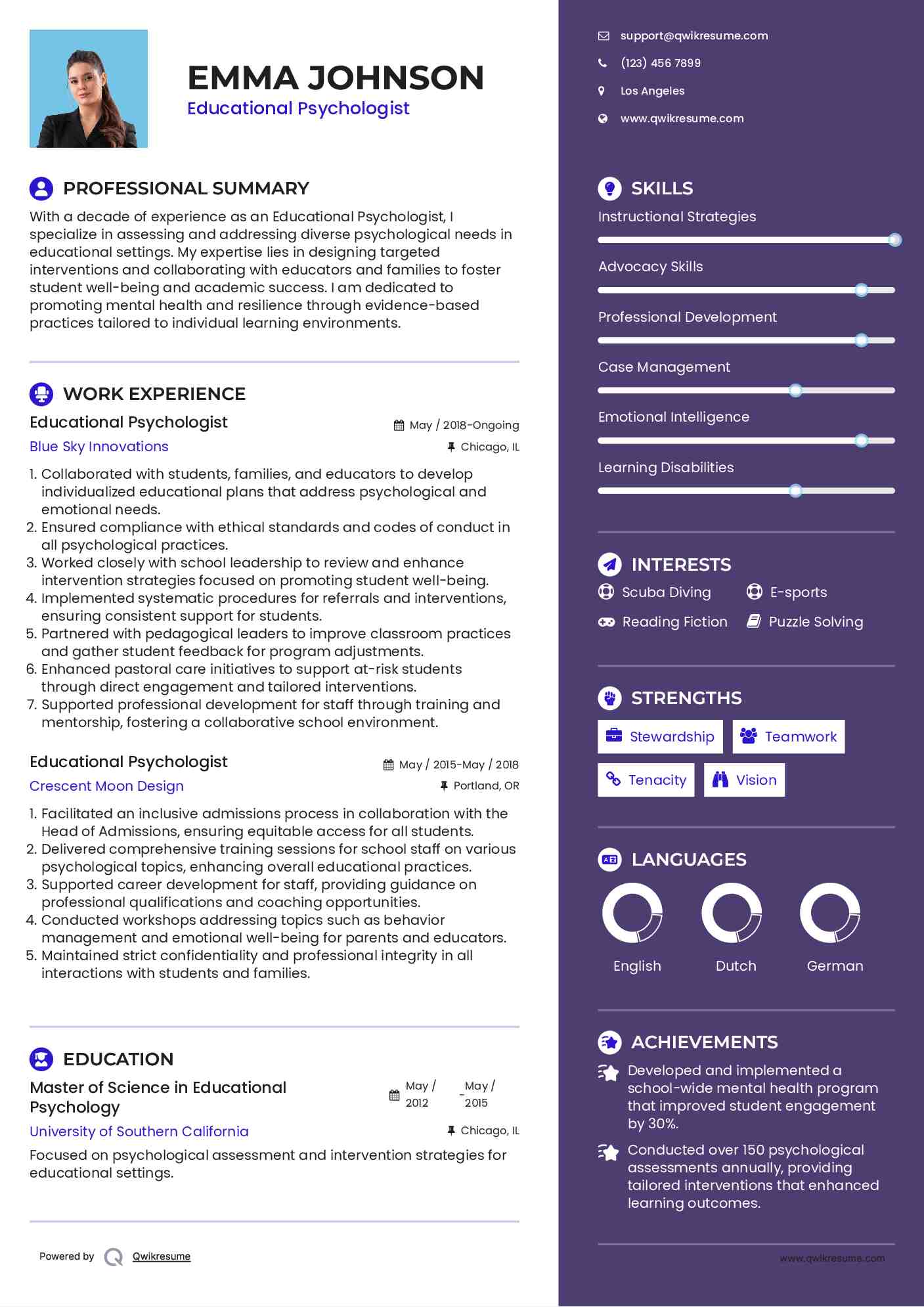 Educational Psychologist Resume Sample