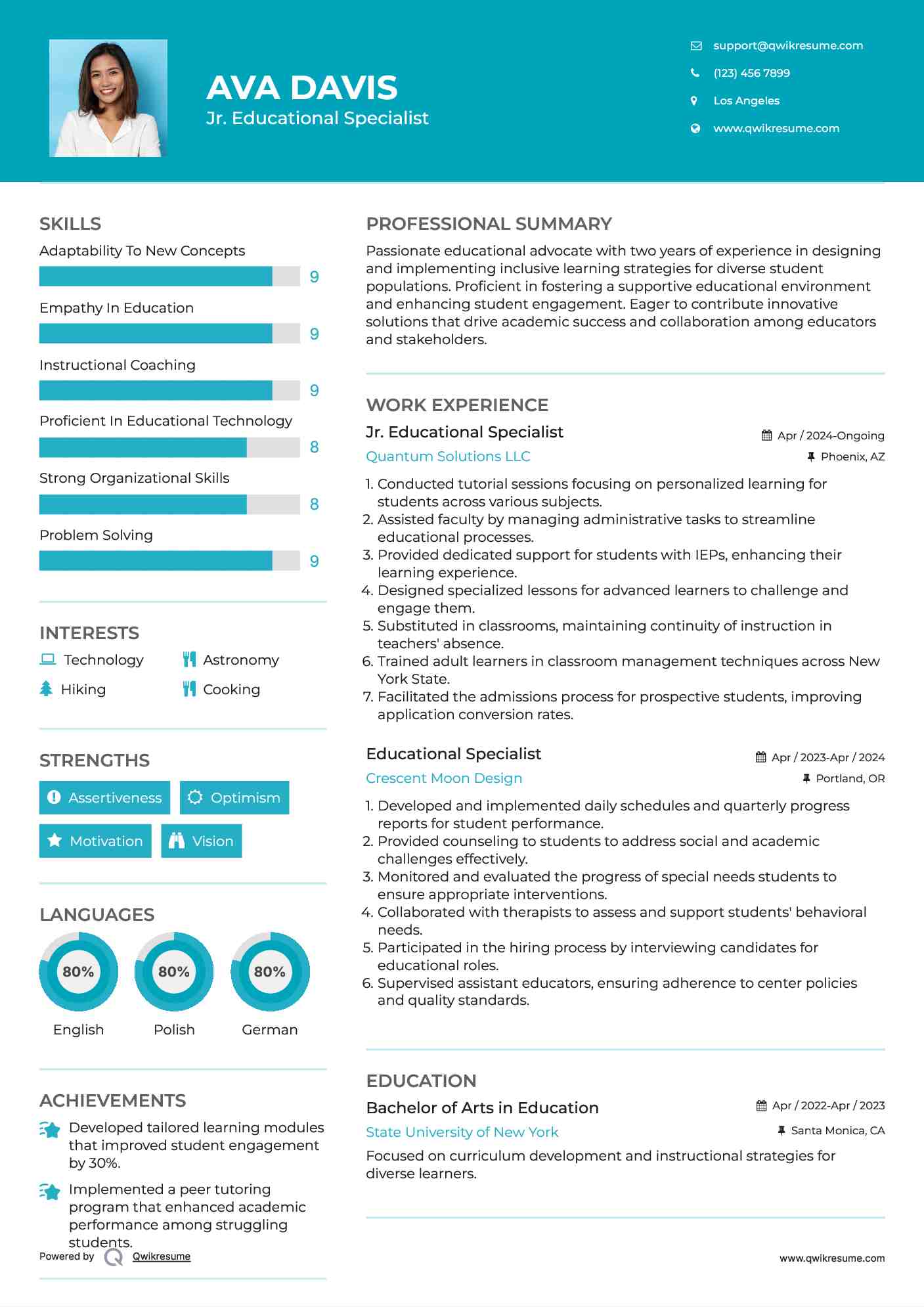 Jr. Educational Specialist Resume Template
