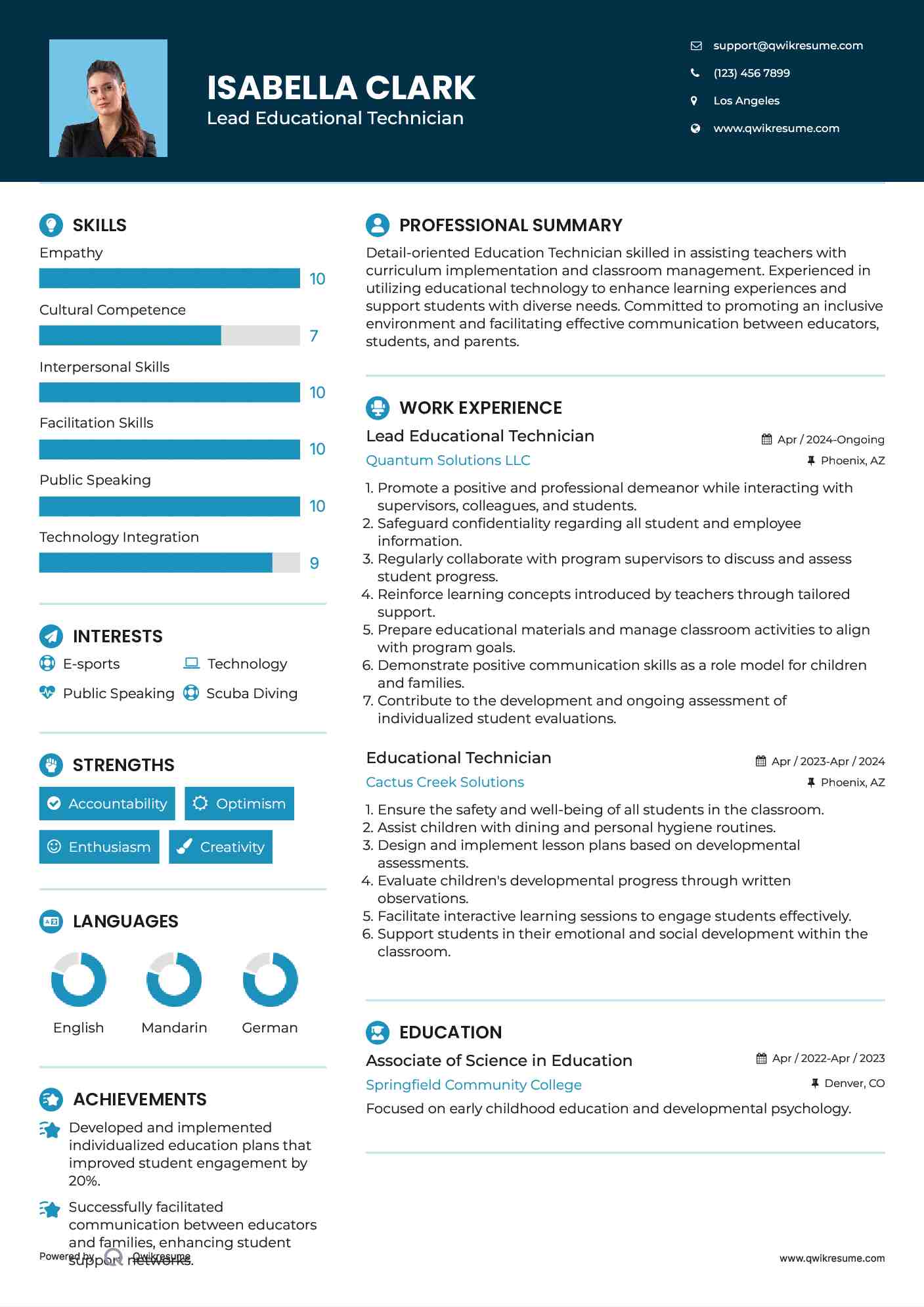 Lead Educational Technician Resume Format