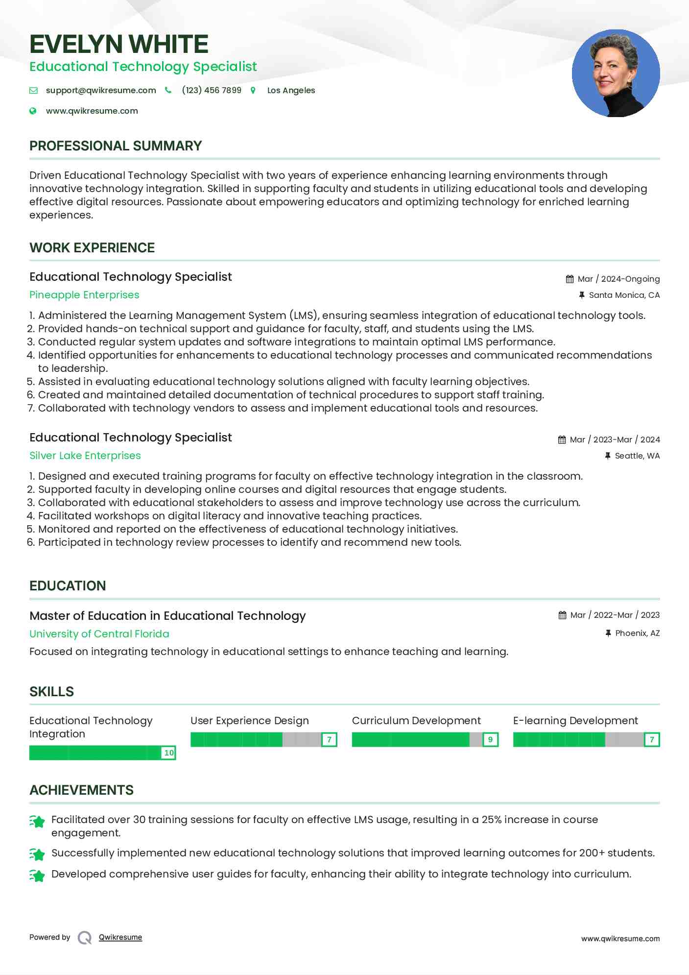 Educational Technology Specialist Resume Format