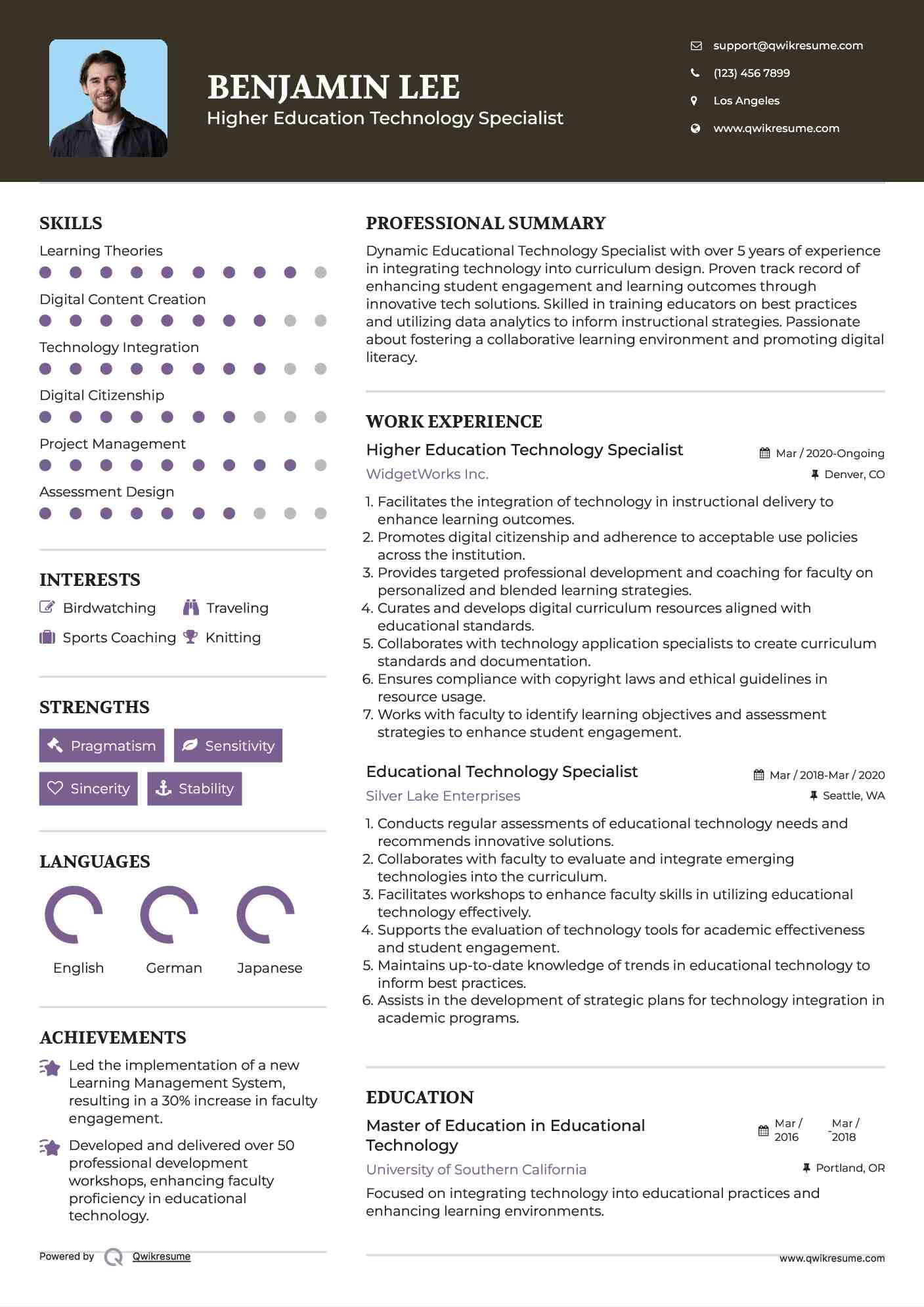 Higher Education Technology Specialist

 Resume Example