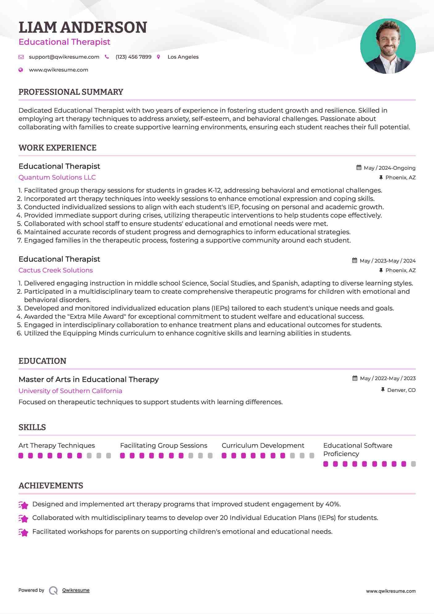 Educational Therapist Resume Template