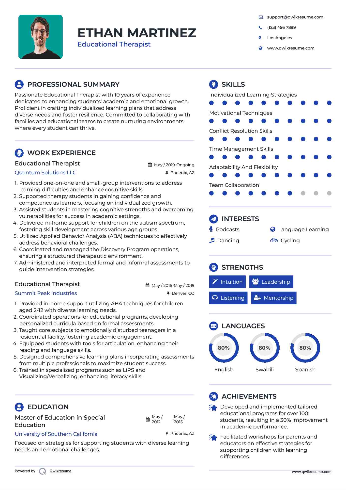 Educational Therapist Resume Model
