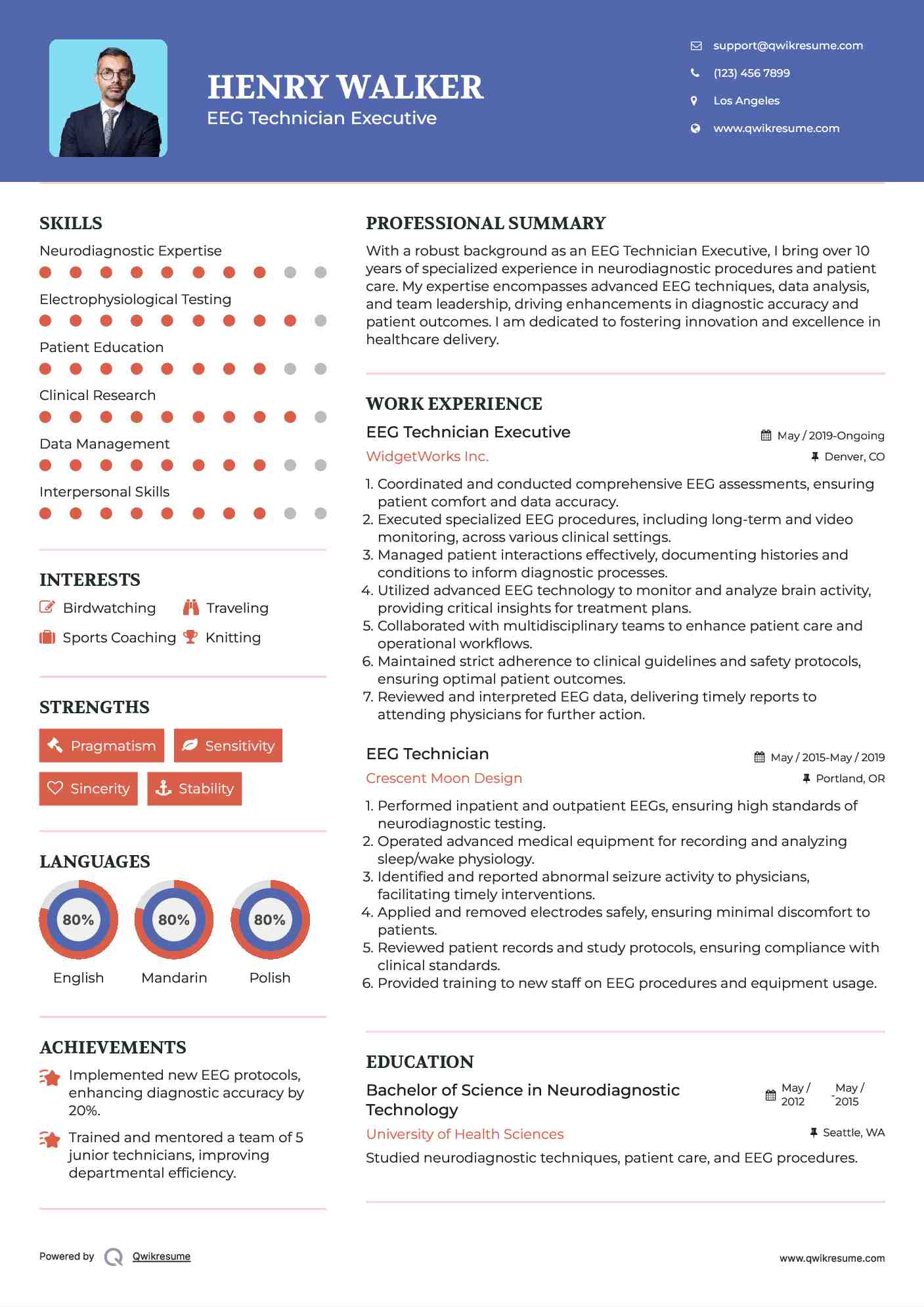 EEG Technician Executive Resume Model