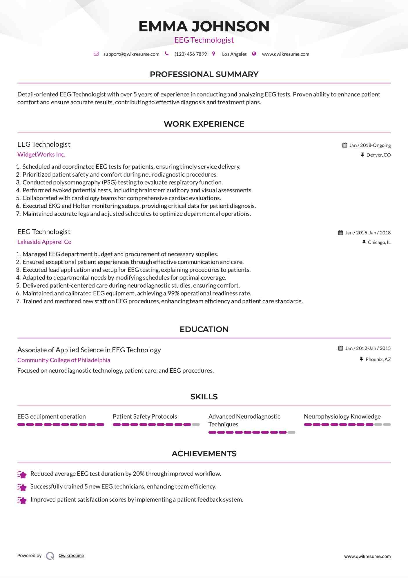 EEG Technologist Resume Format