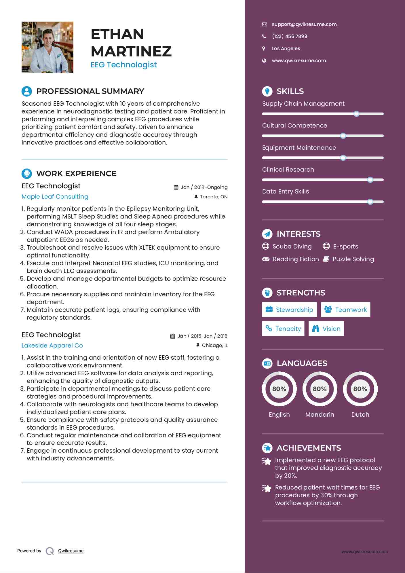 EEG Technologist Resume Example