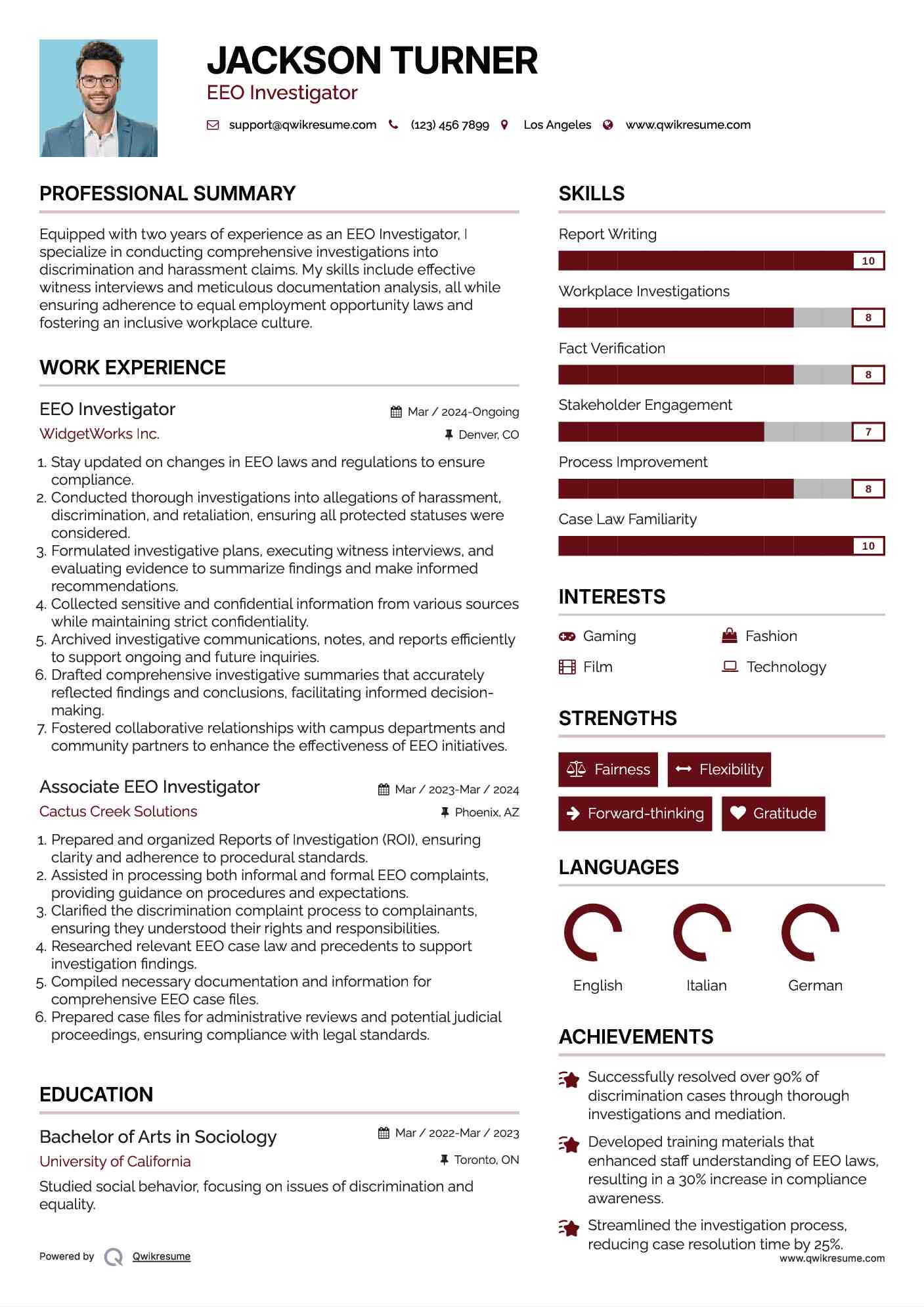 EEO Investigator Resume Sample