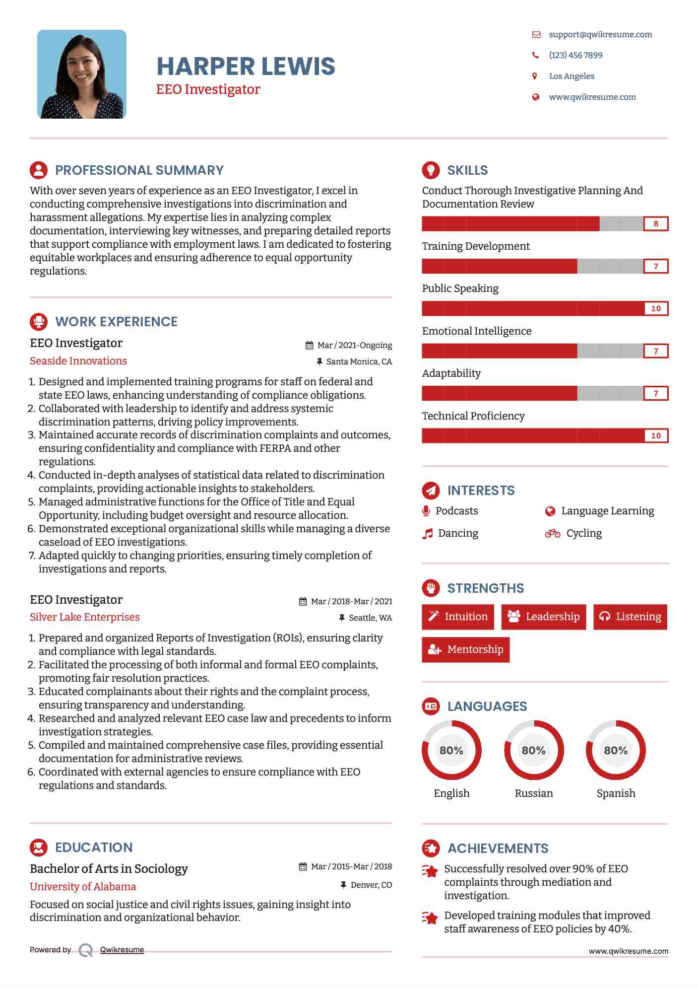 EEO Investigator Resume Format