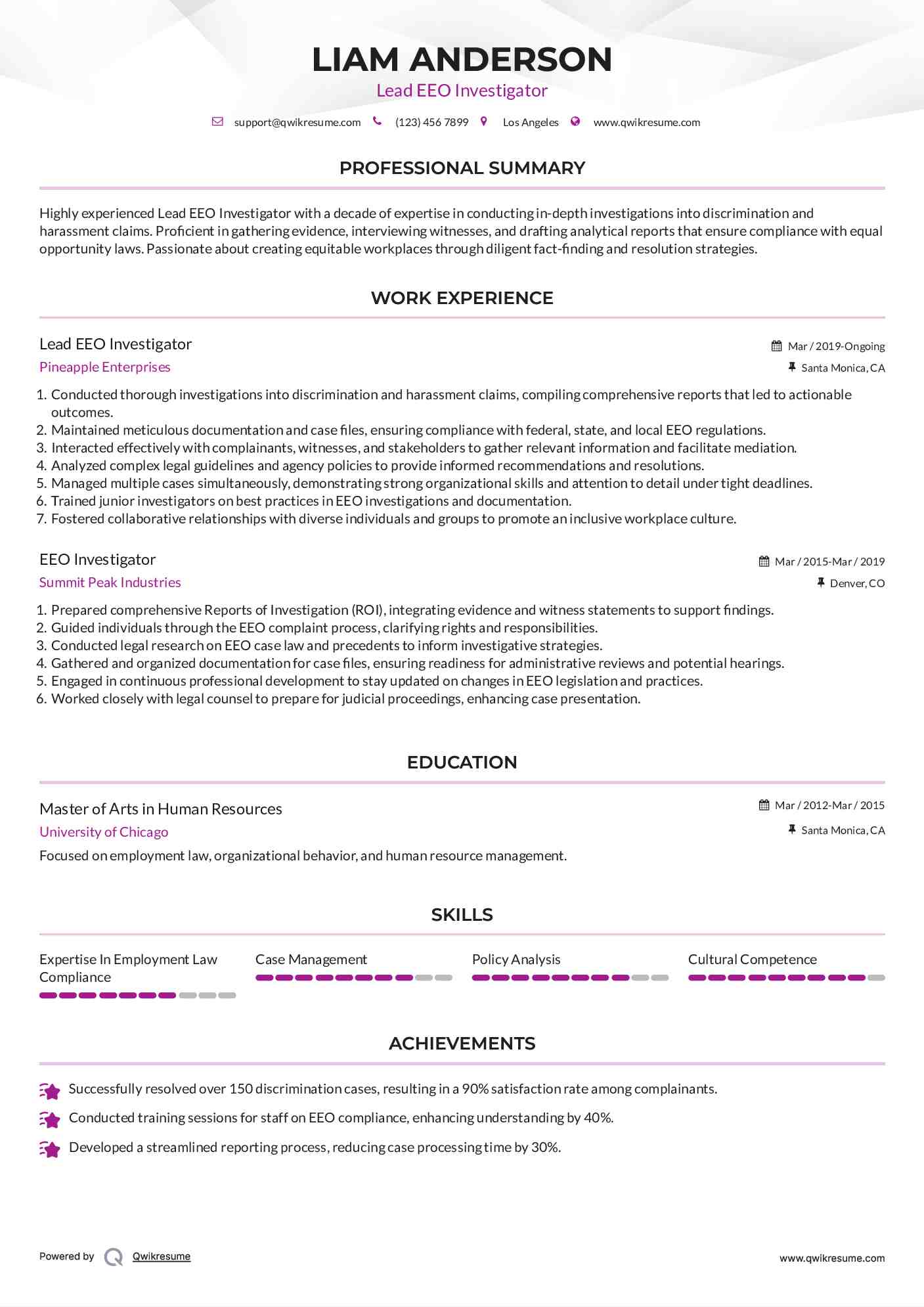 Lead EEO Investigator Resume Format
