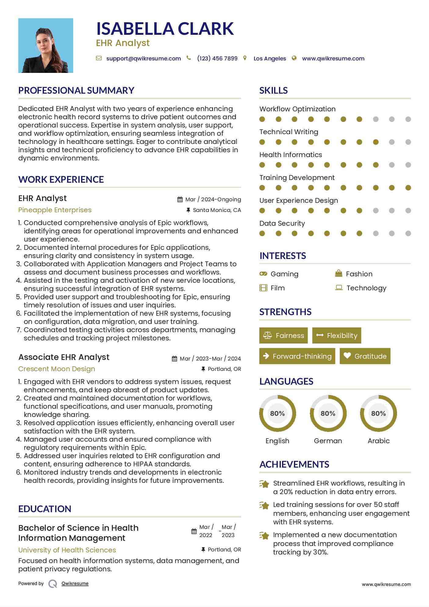 EHR Analyst Resume Model