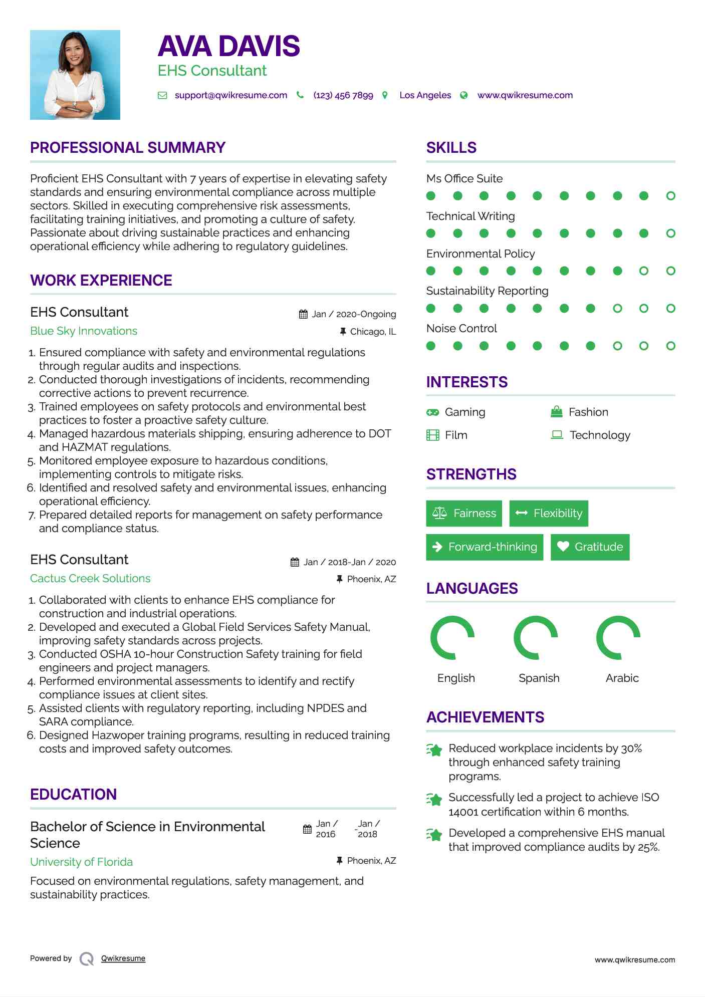 EHS Consultant Resume Model