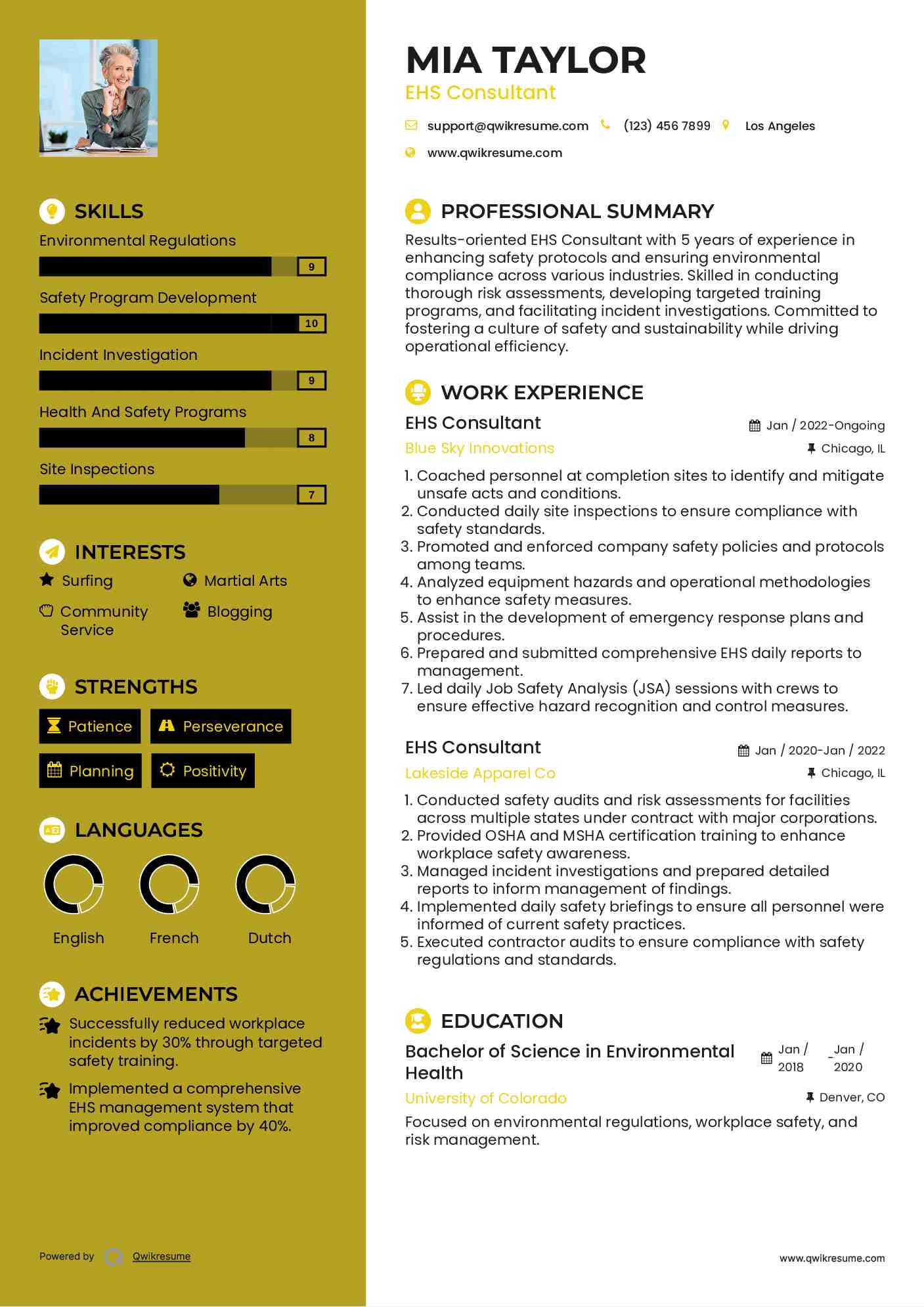 EHS Consultant Resume Example