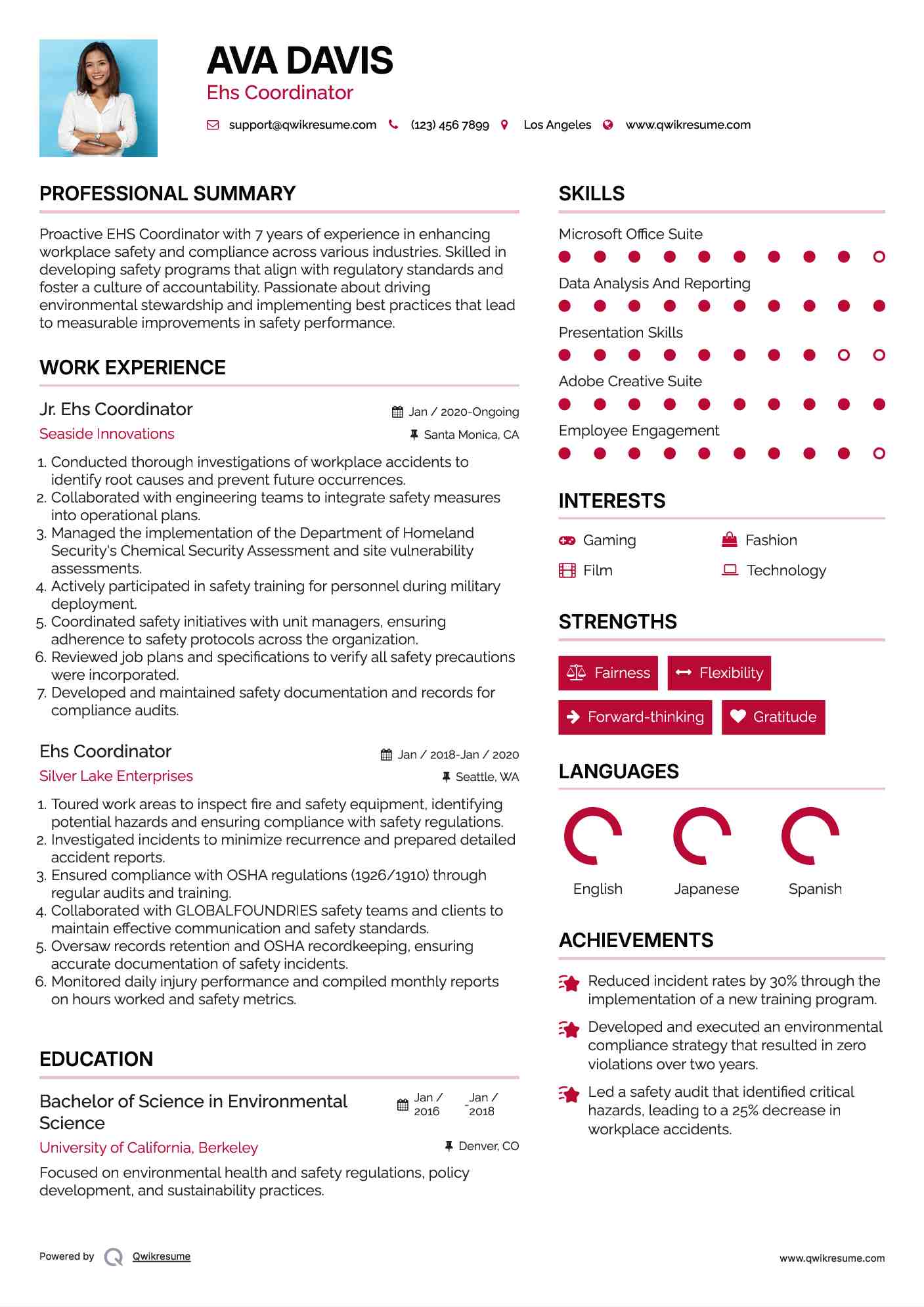 Jr. Ehs Coordinator Resume Template