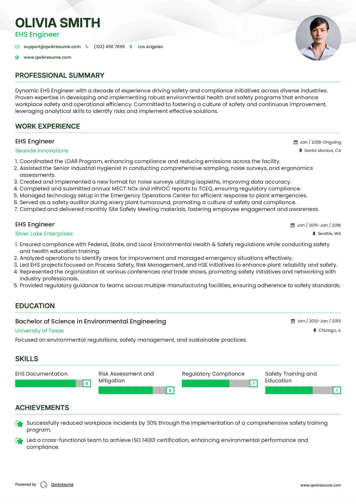 EHS Engineer Resume Format