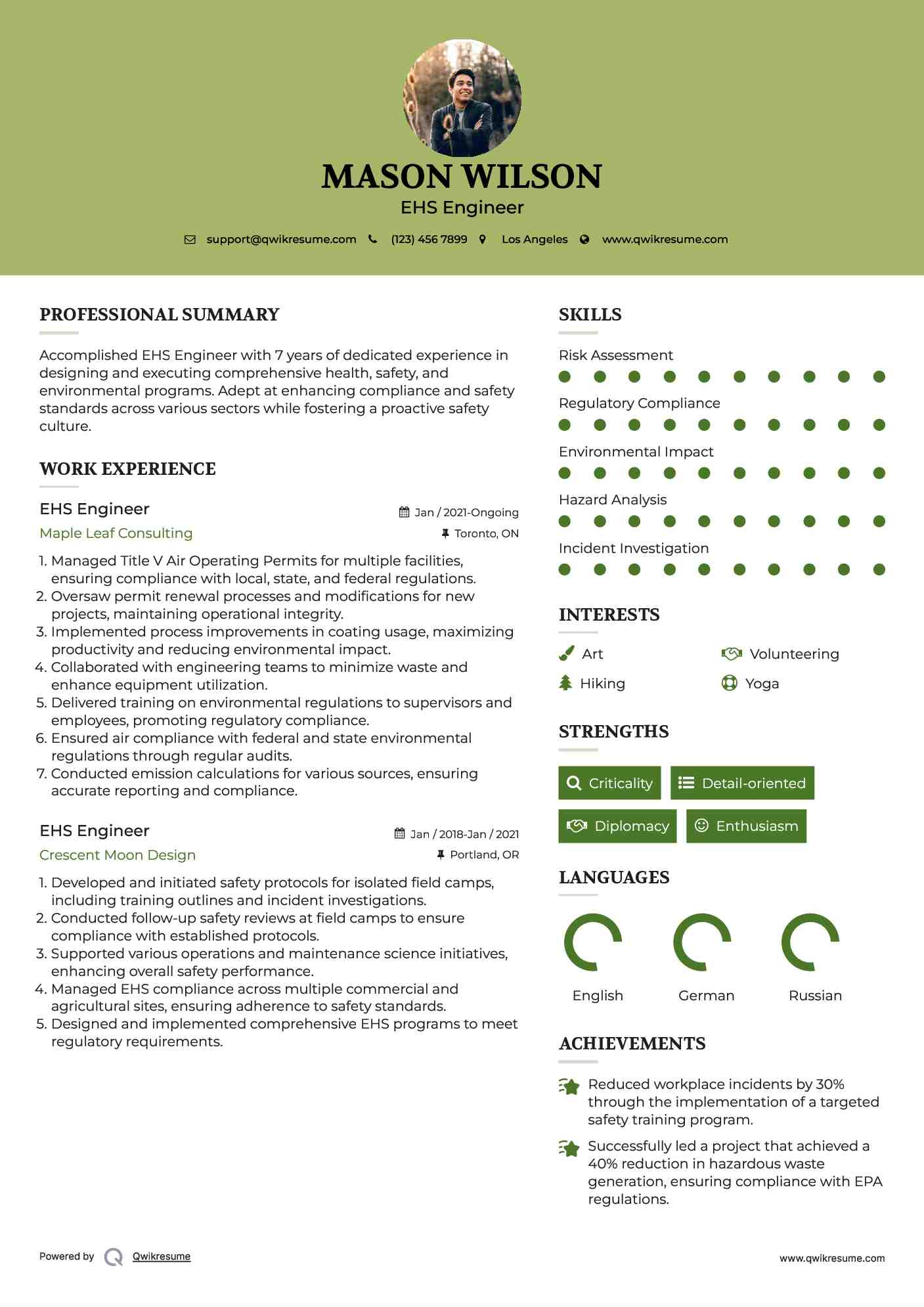 EHS Engineer Resume Model