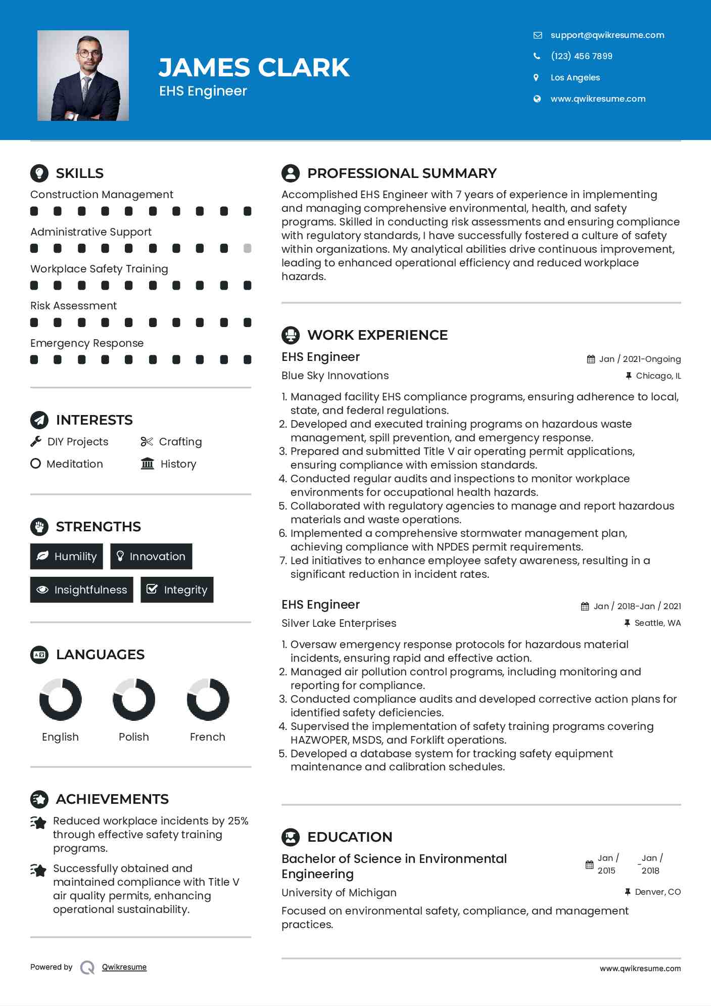 EHS Engineer Resume Example