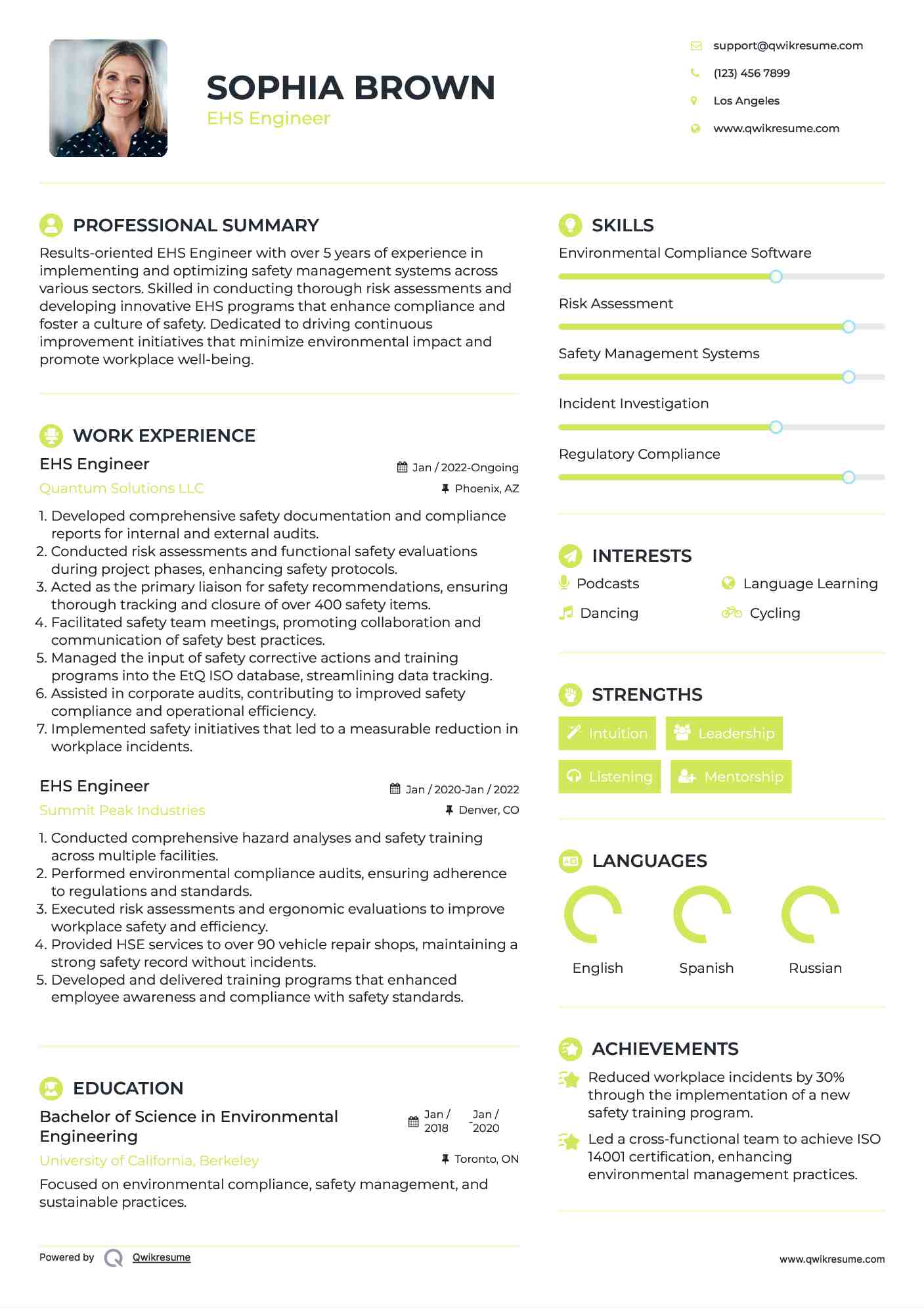 EHS Engineer Resume Template