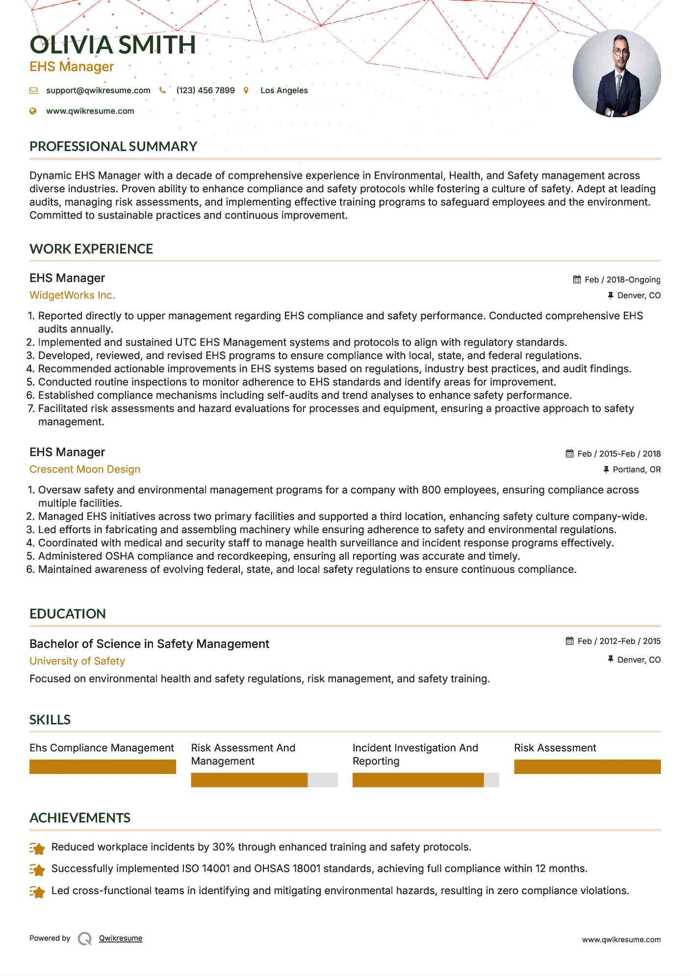 EHS Manager Resume Sample