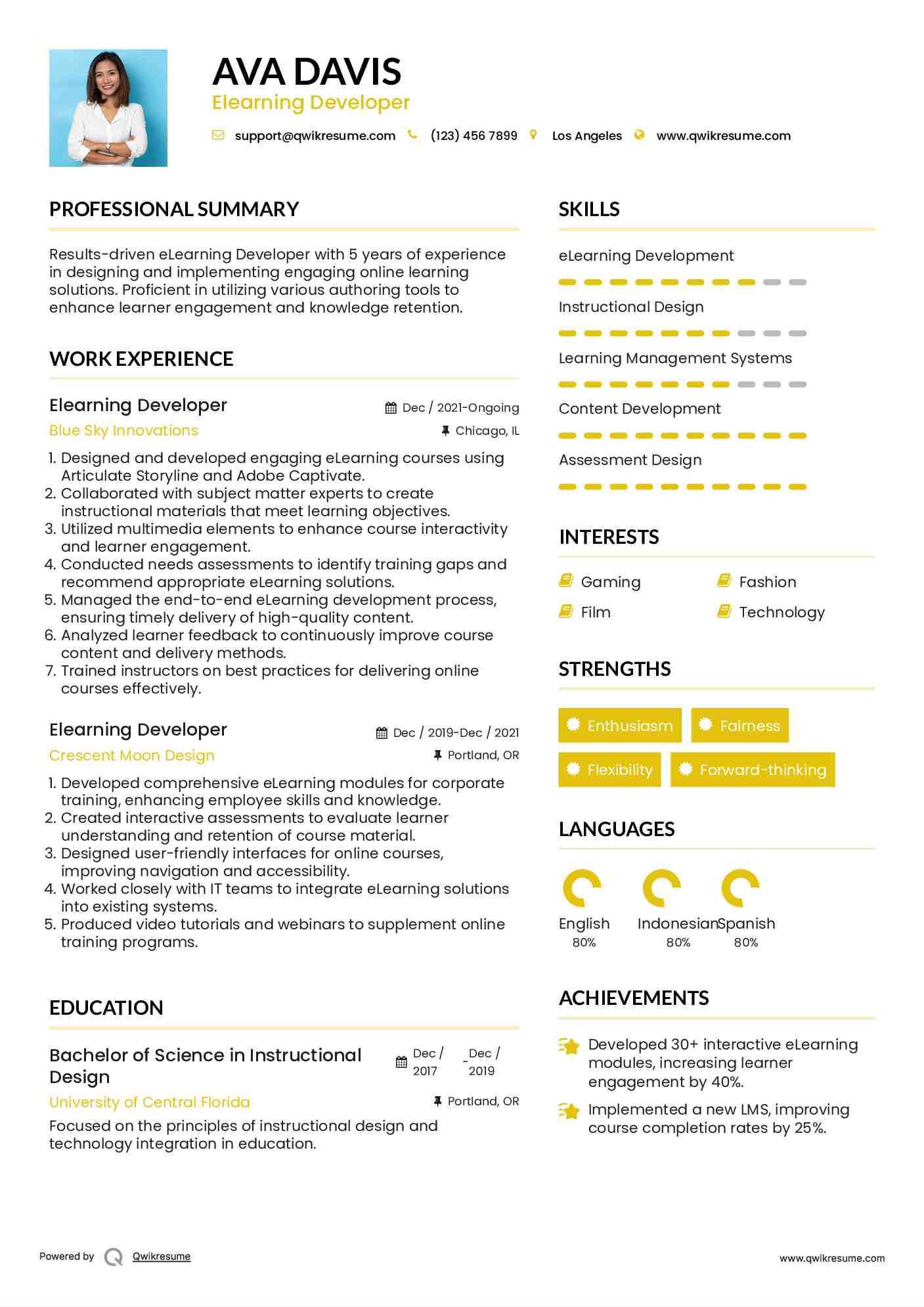 Elearning Developer Resume Sample