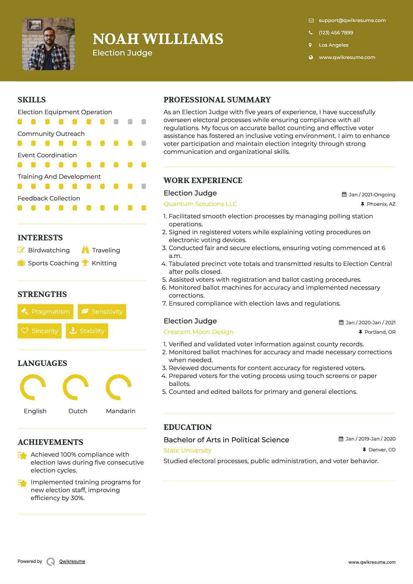 Election Judge Resume Format