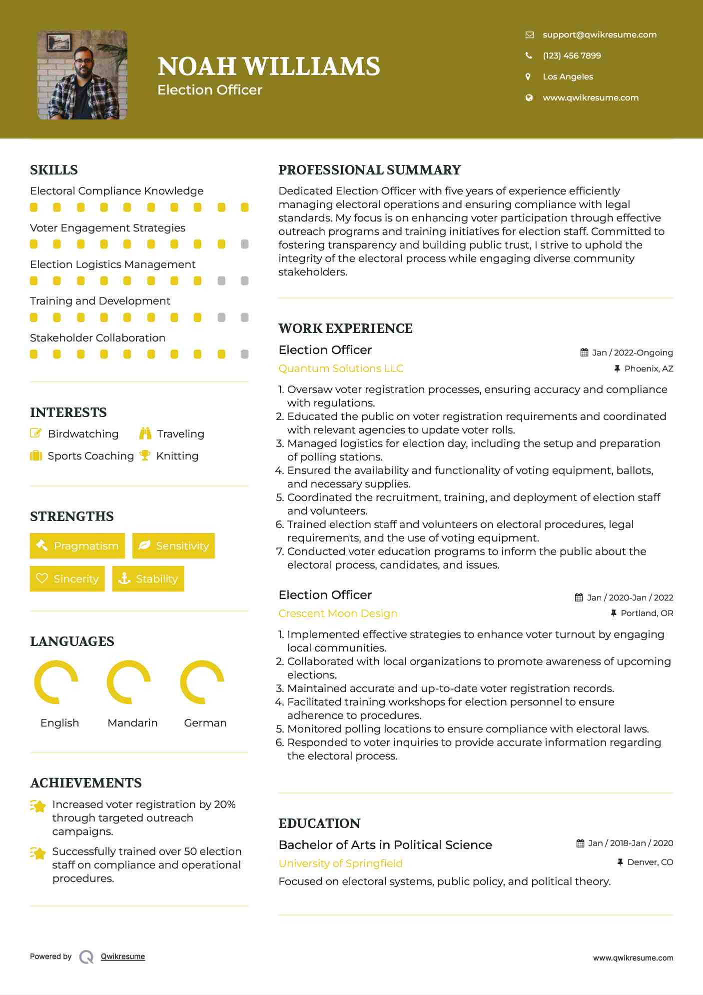 Election Officer Resume Model