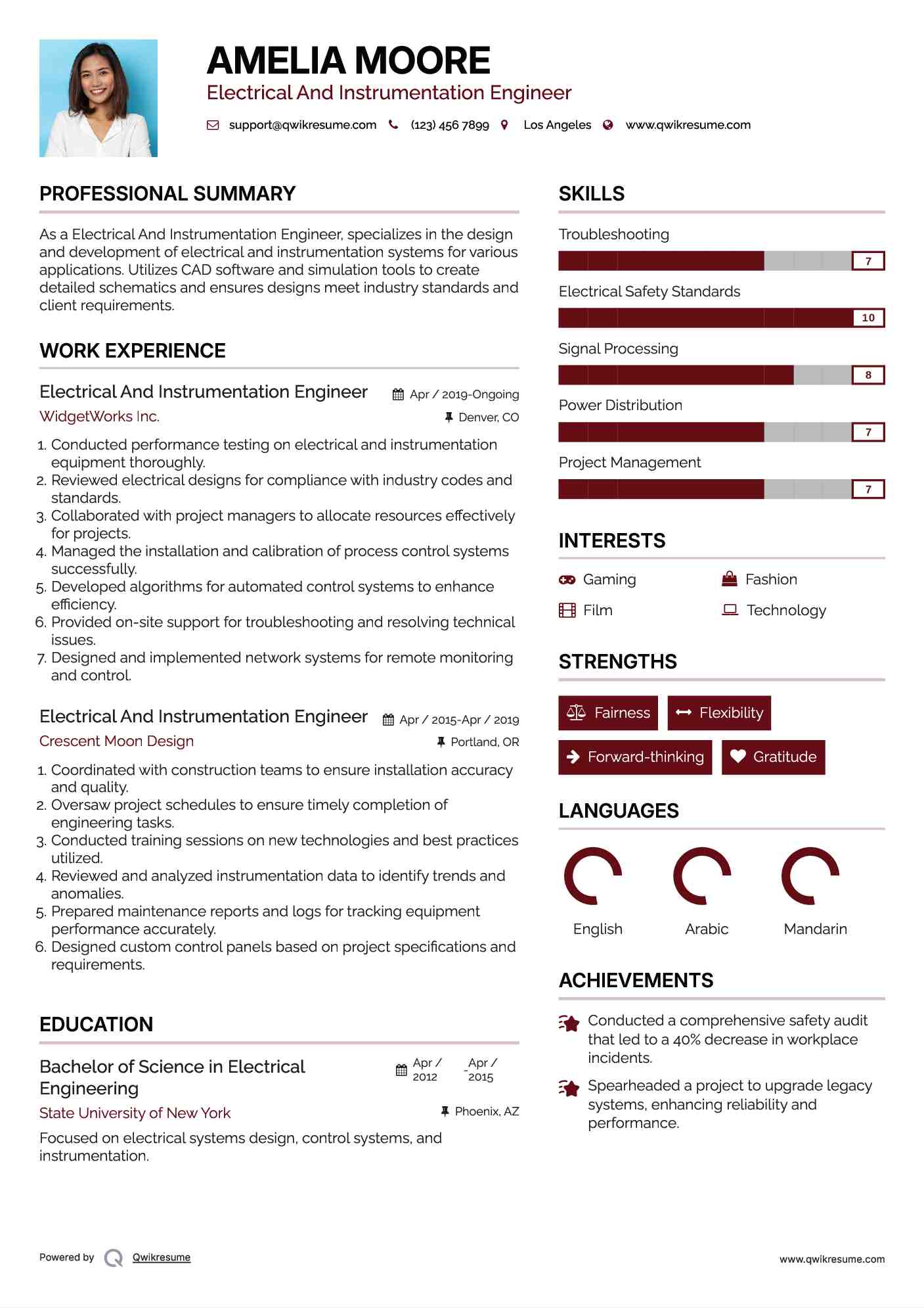 Electrical And Instrumentation Engineer Resume Format