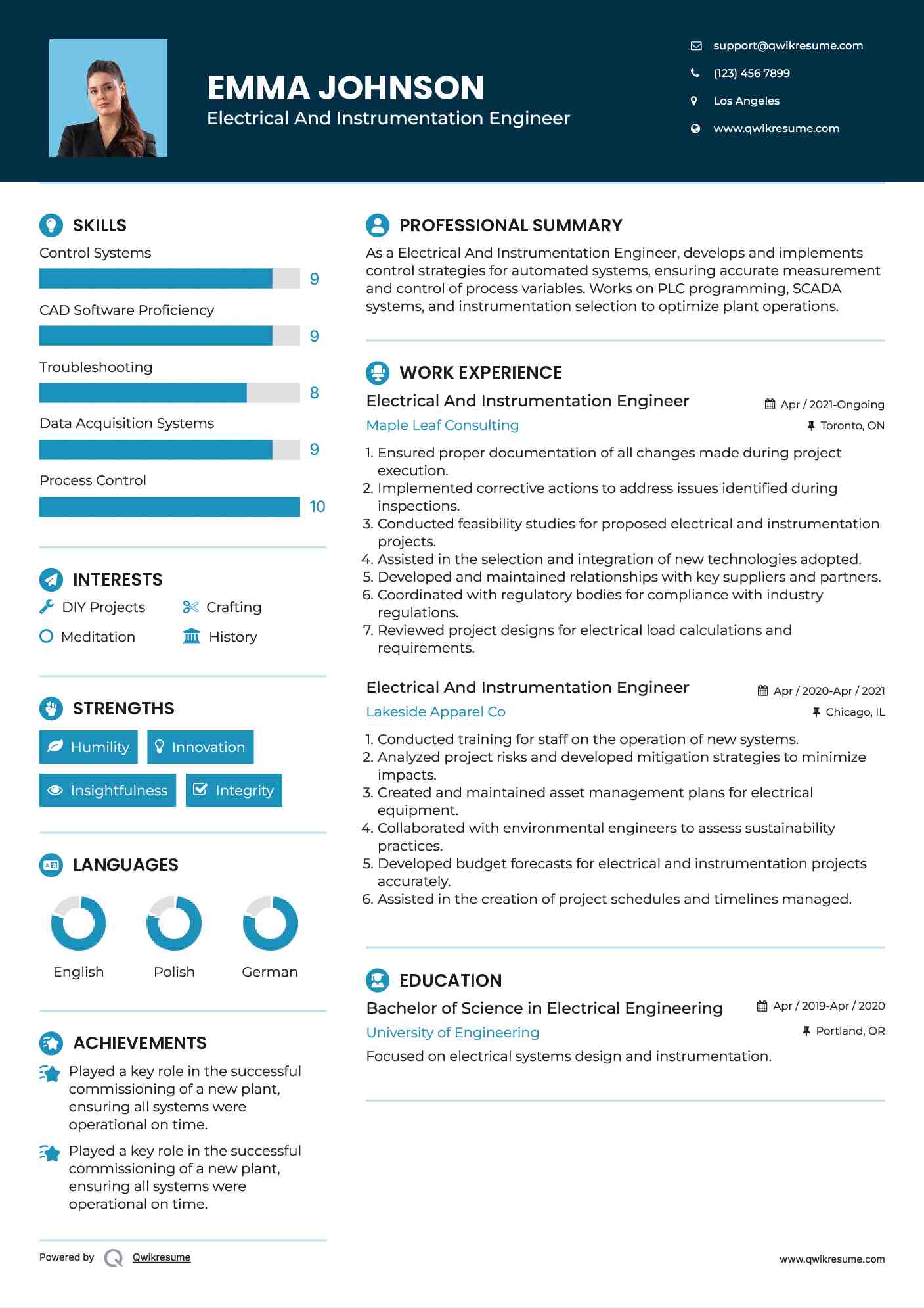 Electrical And Instrumentation Engineer Resume Format