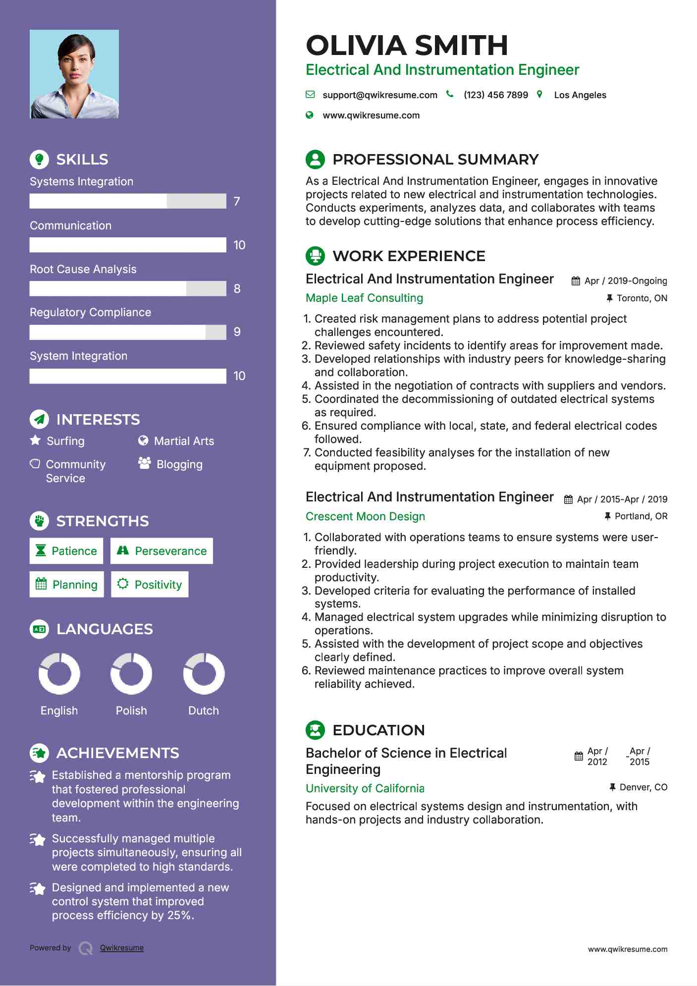 Electrical And Instrumentation Engineer Resume Model