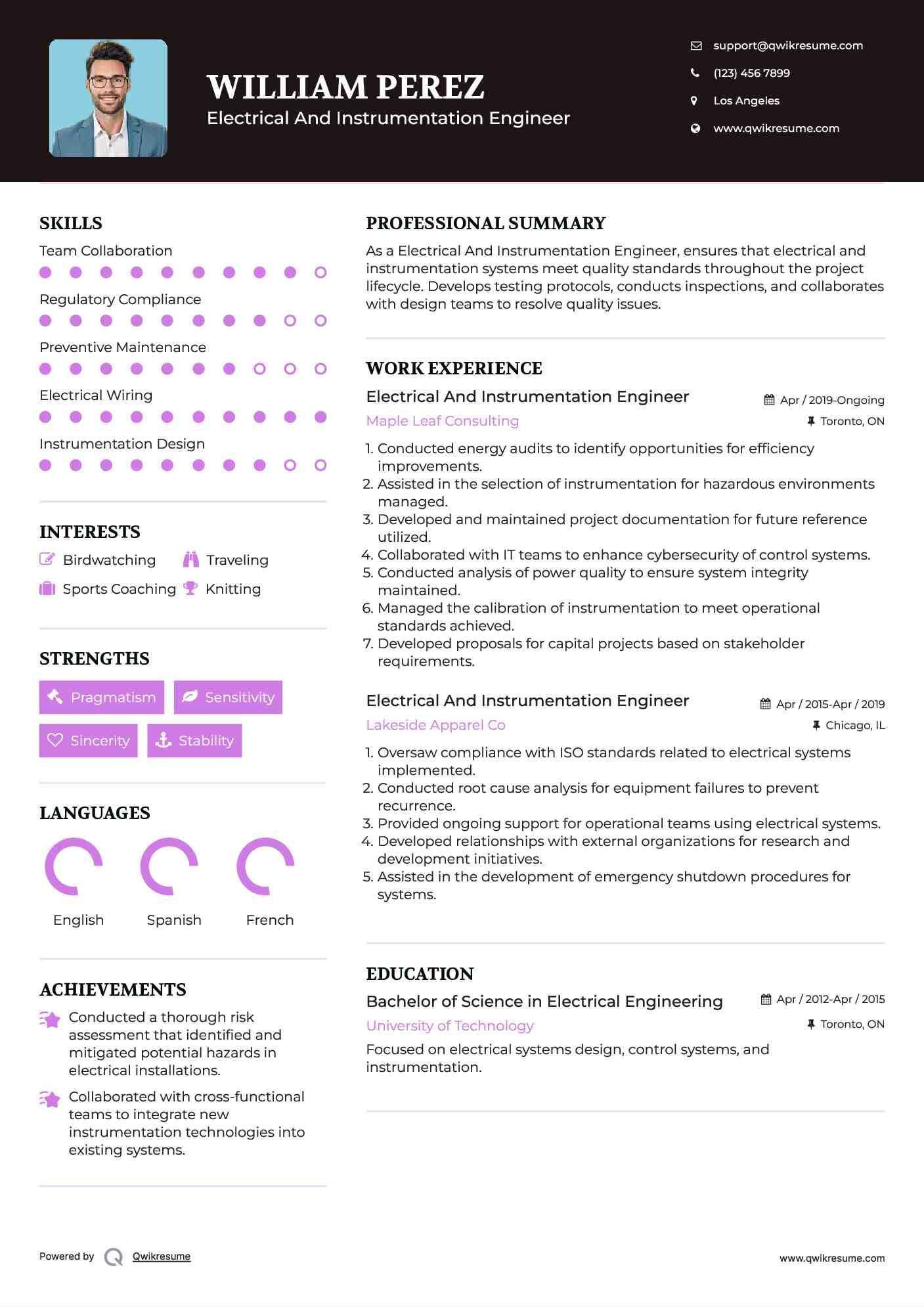 Electrical And Instrumentation Engineer Resume Sample