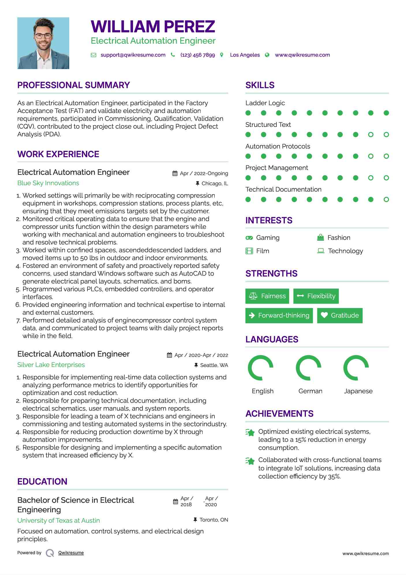 Electrical Automation Engineer Resume Sample