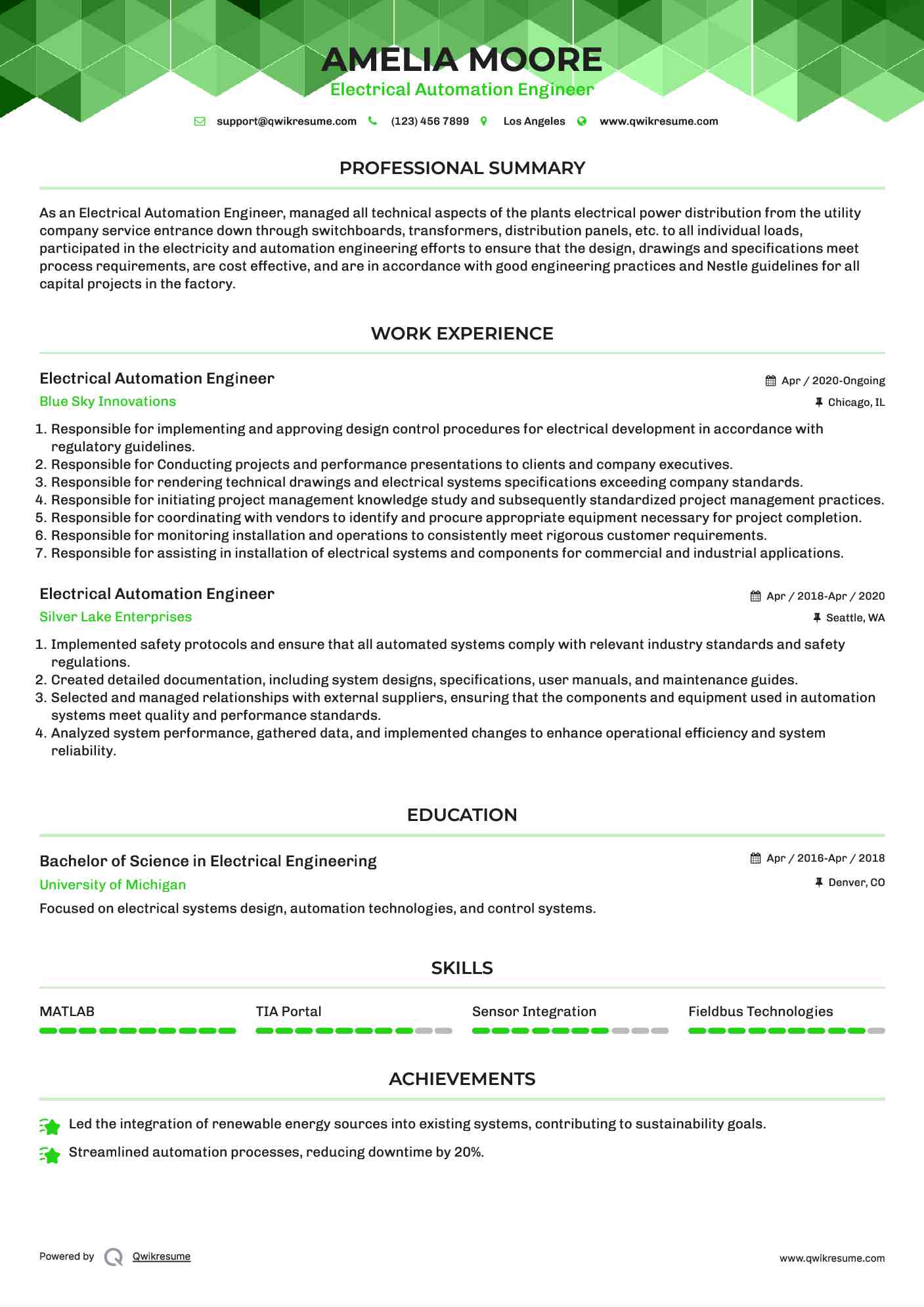 Electrical Automation Engineer Resume Template