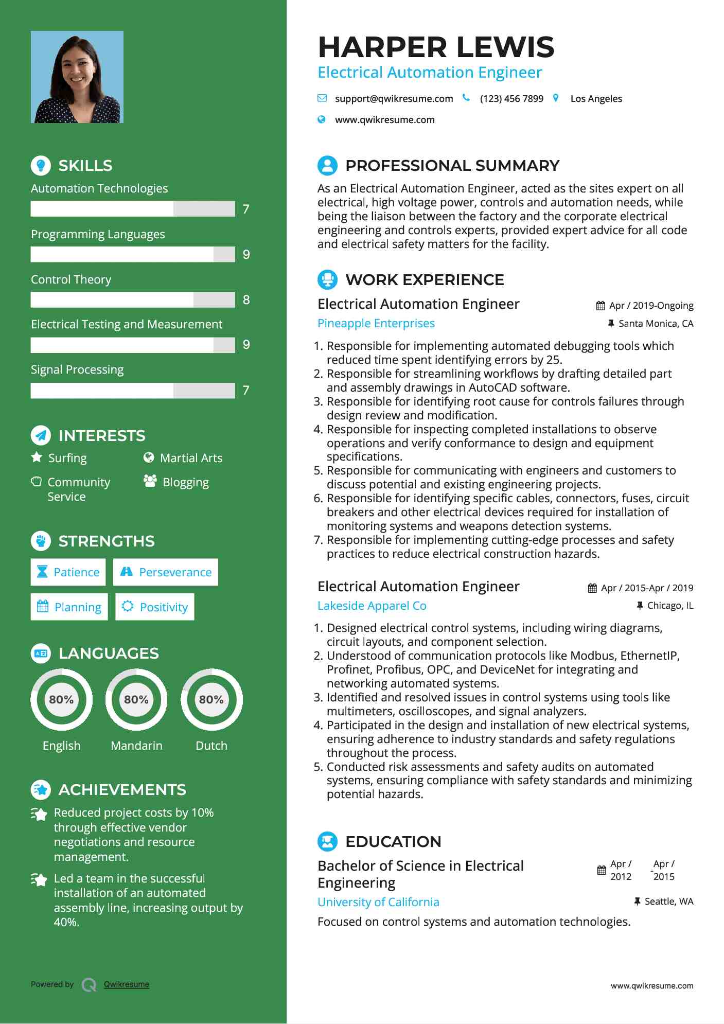 Electrical Automation Engineer Resume Example