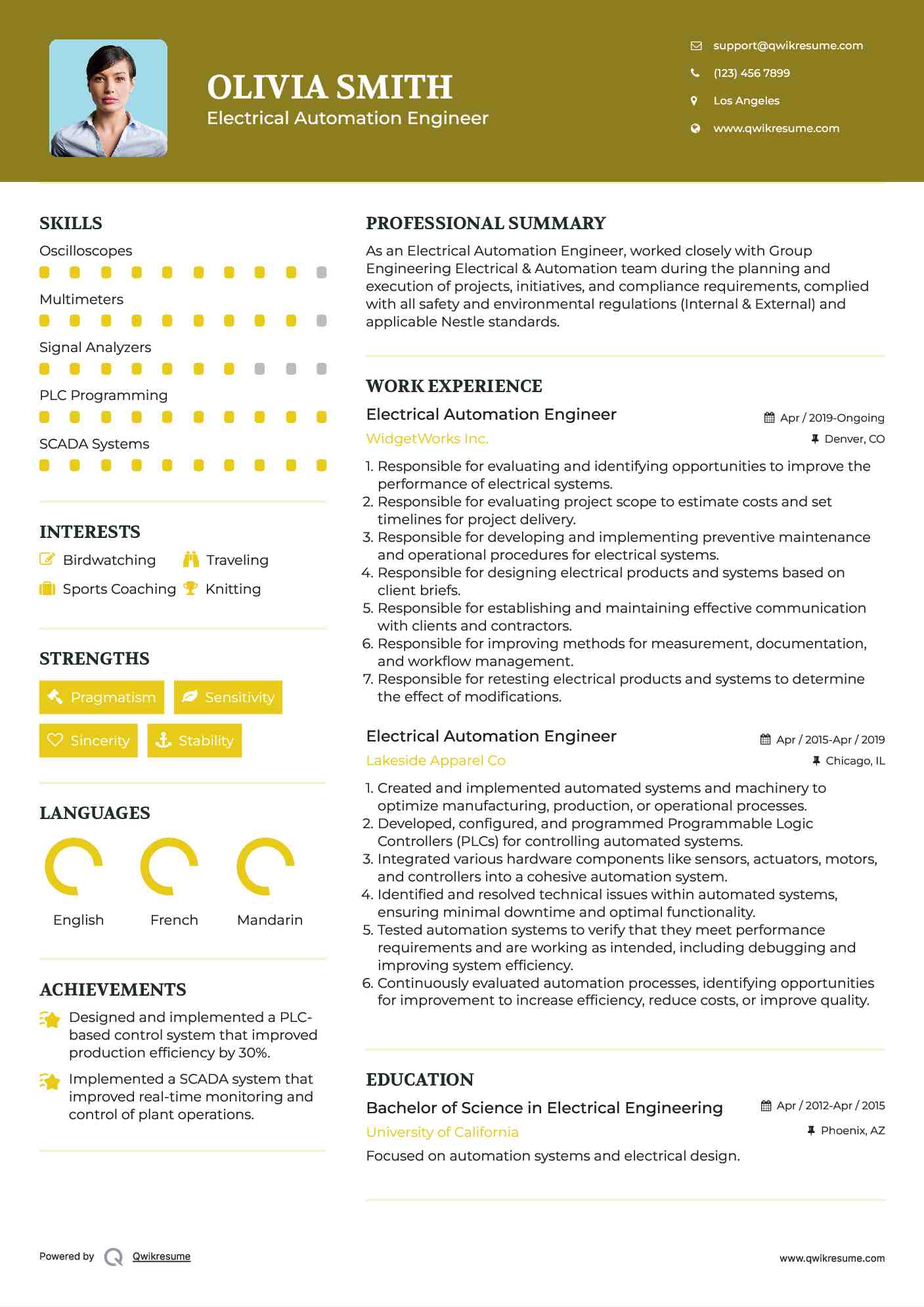 Electrical Automation Engineer Resume Example