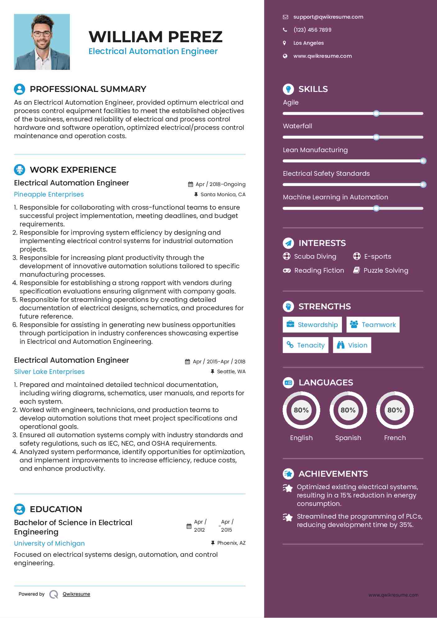 Electrical Automation Engineer Resume Template