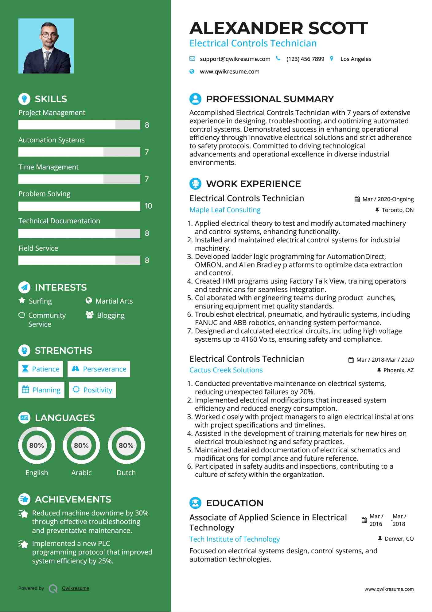 Electrical Controls Technician Resume Sample