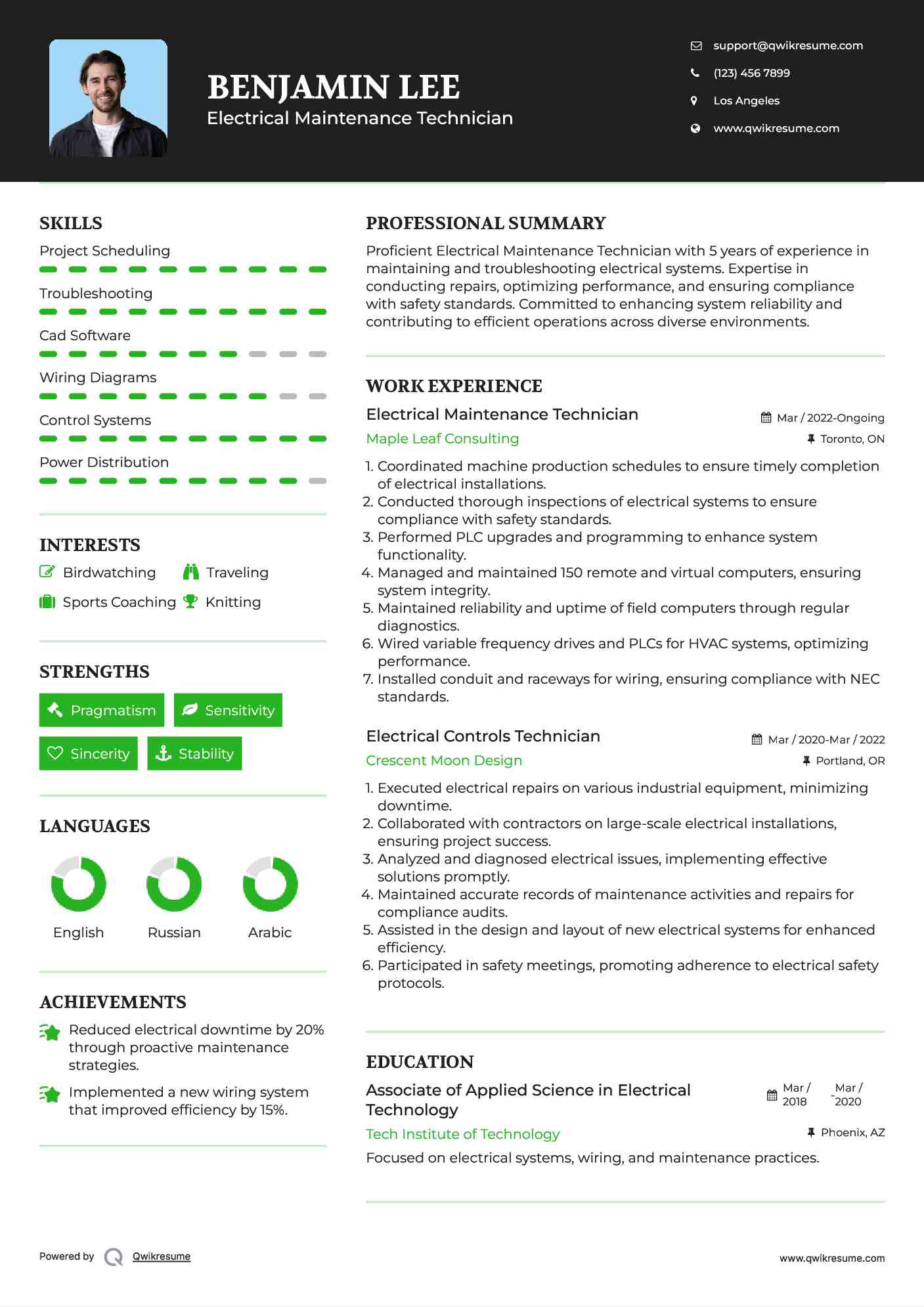 Electrical Controls Technician Resume Samples QwikResume