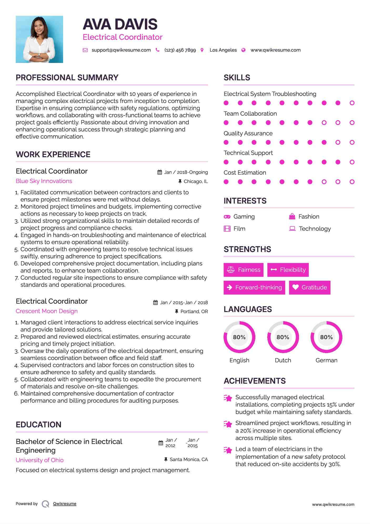 Electrical Coordinator Resume Sample