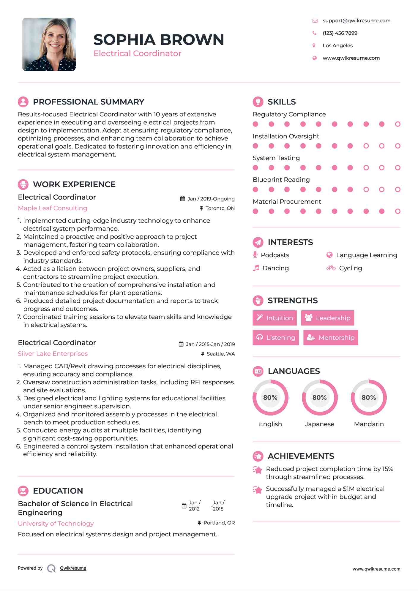 Electrical Coordinator Resume Example