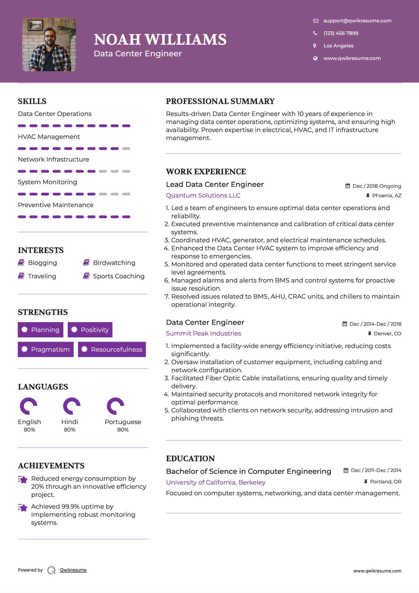 Lead Data Center Engineer Resume Model