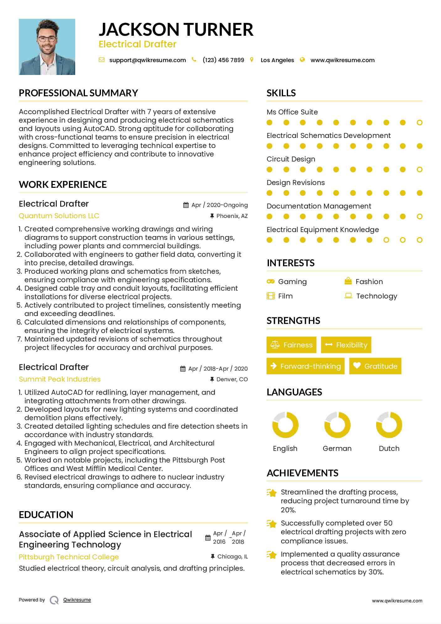 Electrical Drafter Resume Sample